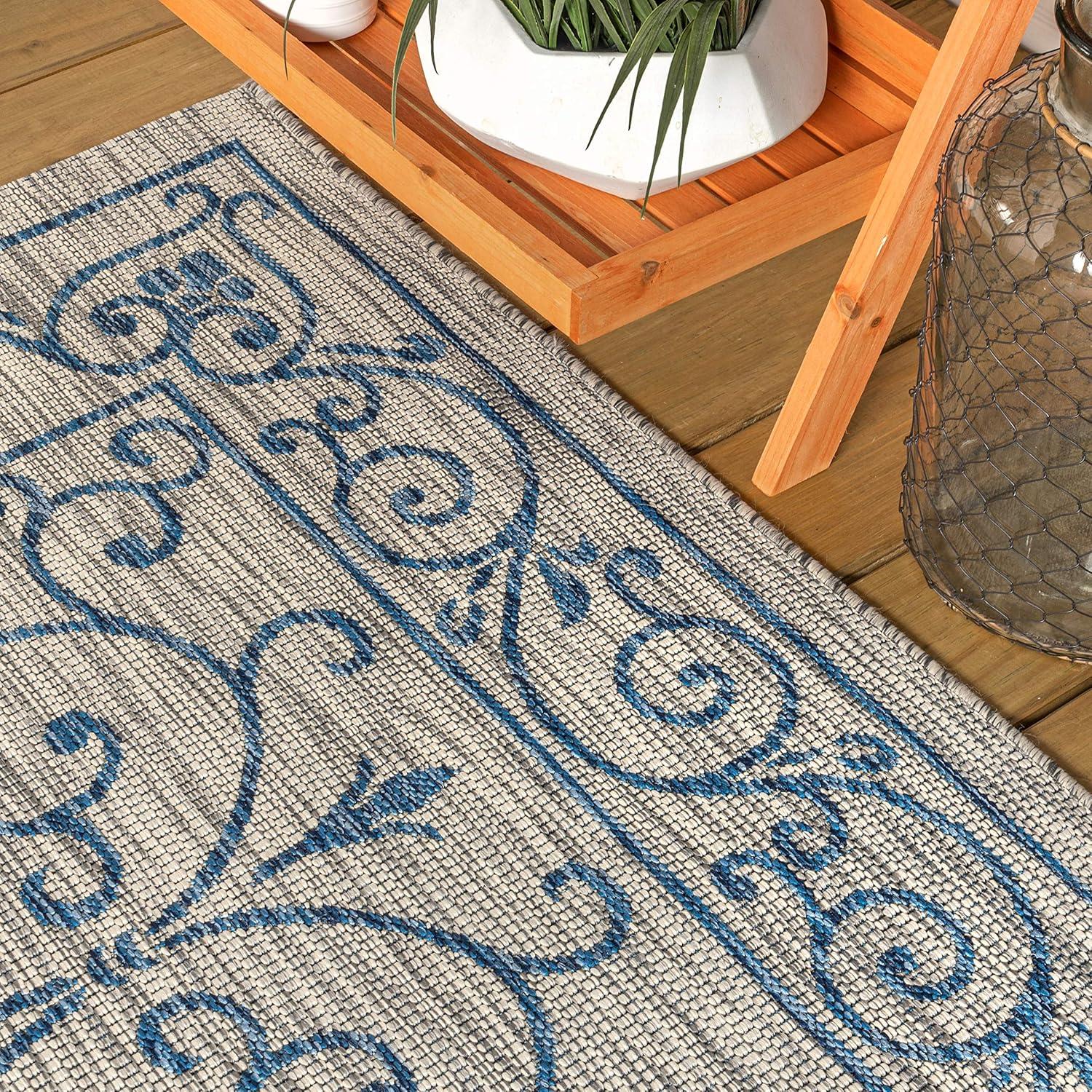 image:imageJONATHAN Y Vintage Filigree Indoor Outdoor Round Area Rug 5 Ft YellowCream Charleston Textured Weave for Backyard Patio Porch EasyCleaning High Traffic PetFriendly NonShedding SMB106L5RGrayNavy
