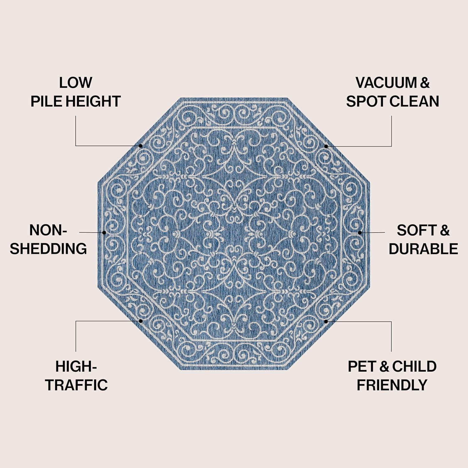 image:imageJONATHAN Y Vintage Filigree Indoor Outdoor Round Area Rug 5 Ft YellowCream Charleston Textured Weave for Backyard Patio Porch EasyCleaning High Traffic PetFriendly NonShedding SMB106L5RNavyGray