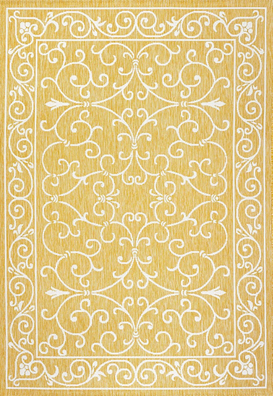 image:imageJONATHAN Y Vintage Filigree Indoor Outdoor Round Area Rug 5 Ft YellowCream Charleston Textured Weave for Backyard Patio Porch EasyCleaning High Traffic PetFriendly NonShedding SMB106L5RYellowCream