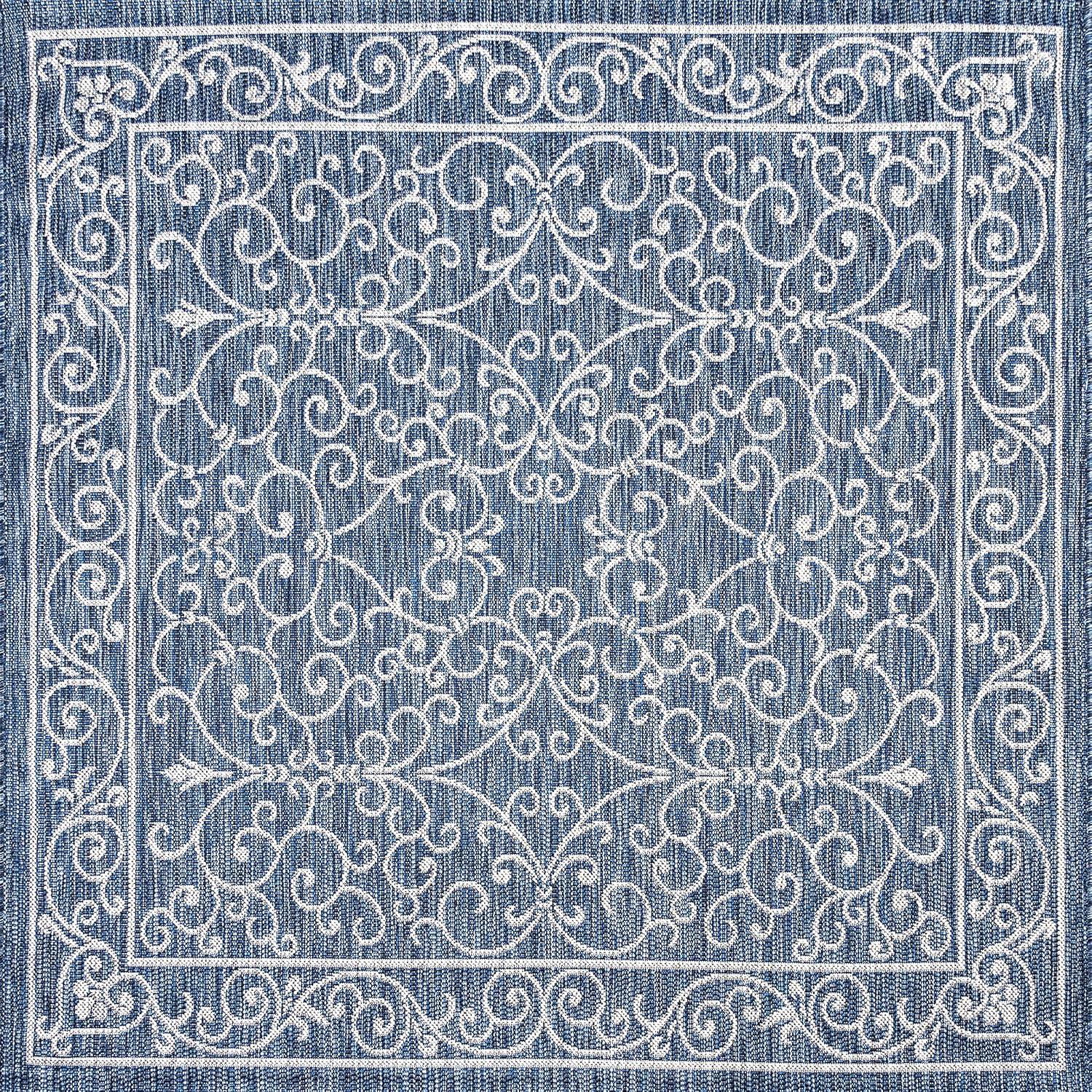 image:imageJONATHAN Y Vintage Filigree Indoor Outdoor Round Area Rug 5 Ft YellowCream Charleston Textured Weave for Backyard Patio Porch EasyCleaning High Traffic PetFriendly NonShedding SMB106L5RNavyGray