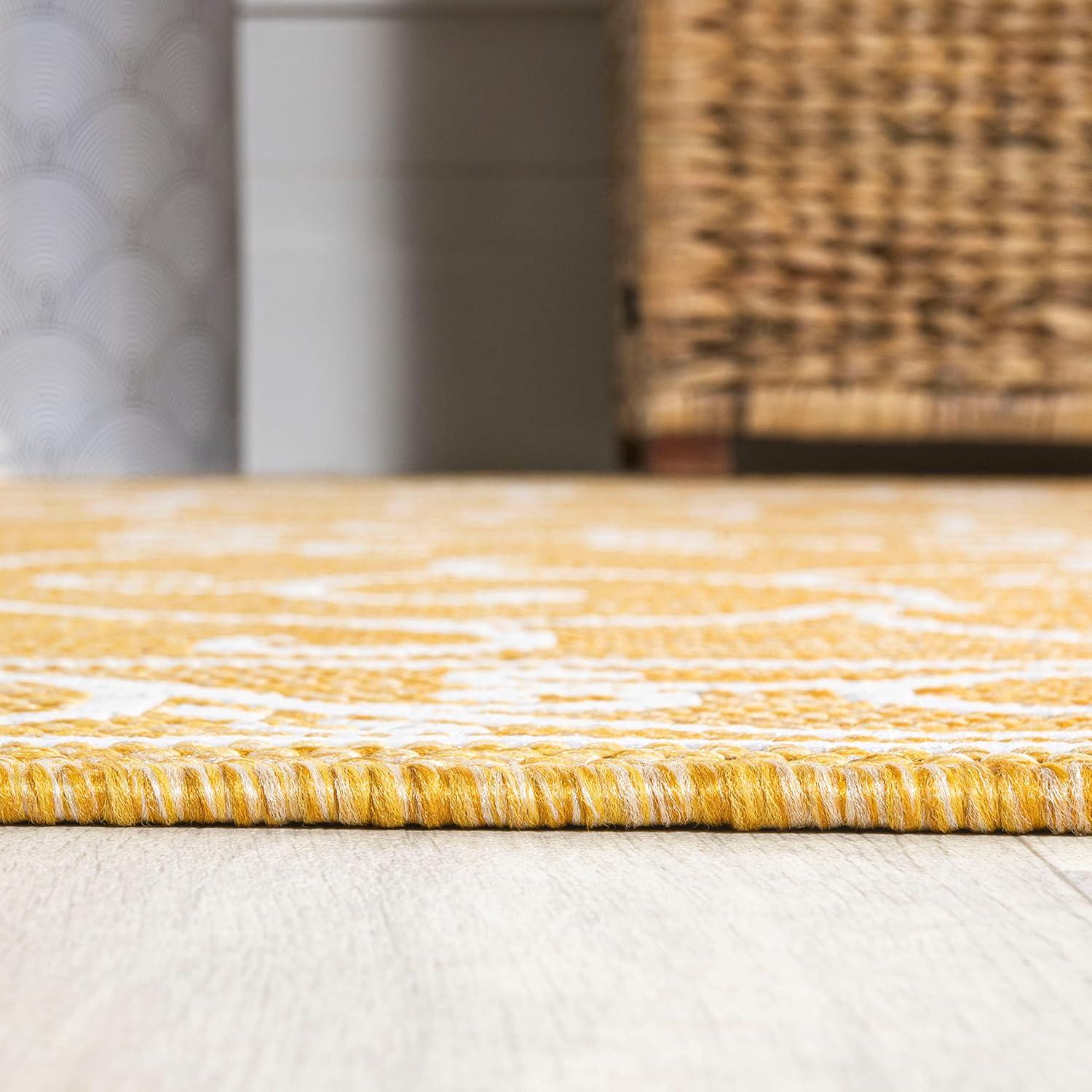 image:imageJONATHAN Y Vintage Filigree Indoor Outdoor Round Area Rug 5 Ft YellowCream Charleston Textured Weave for Backyard Patio Porch EasyCleaning High Traffic PetFriendly NonShedding SMB106L5RYellowCream