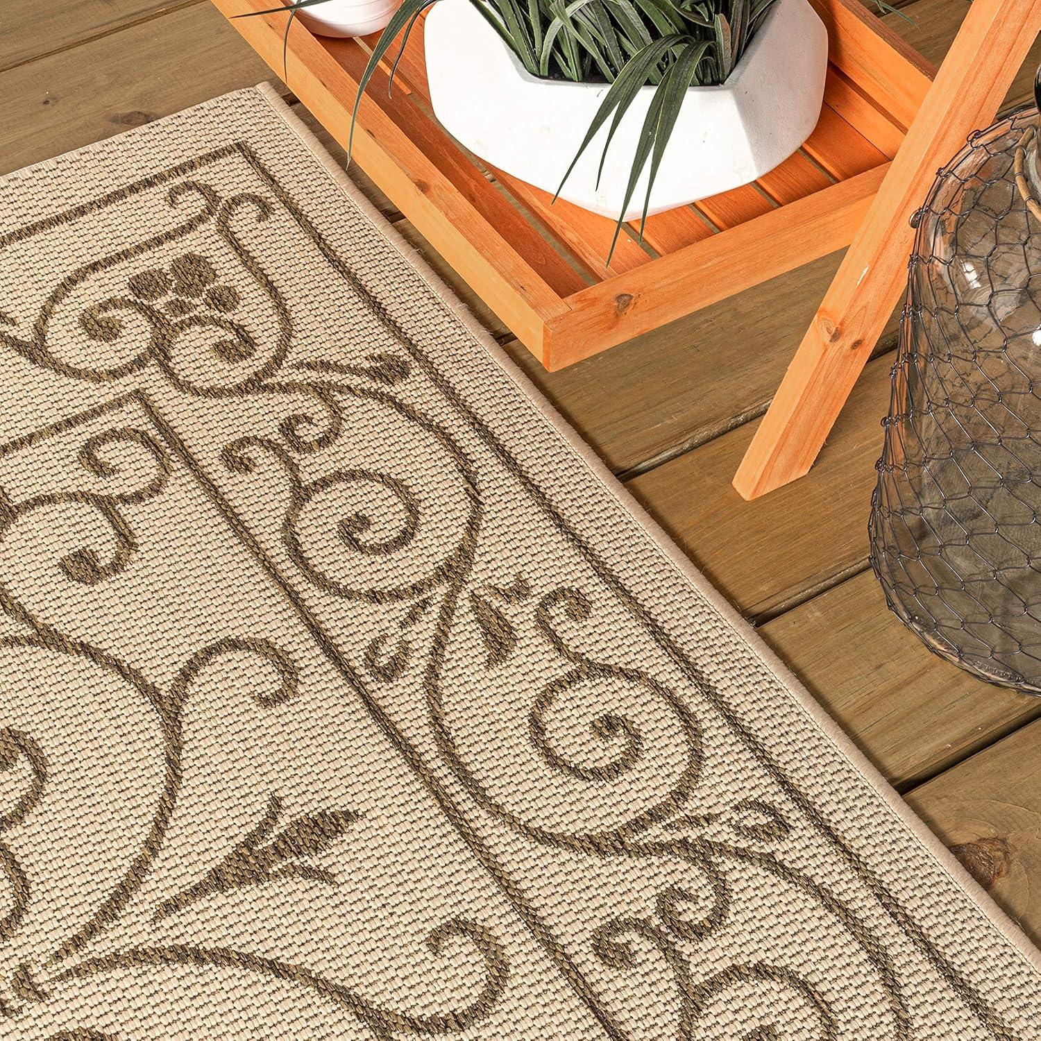 image:imageJONATHAN Y Vintage Filigree Indoor Outdoor Round Area Rug 5 Ft YellowCream Charleston Textured Weave for Backyard Patio Porch EasyCleaning High Traffic PetFriendly NonShedding SMB106L5RBeigeBrown