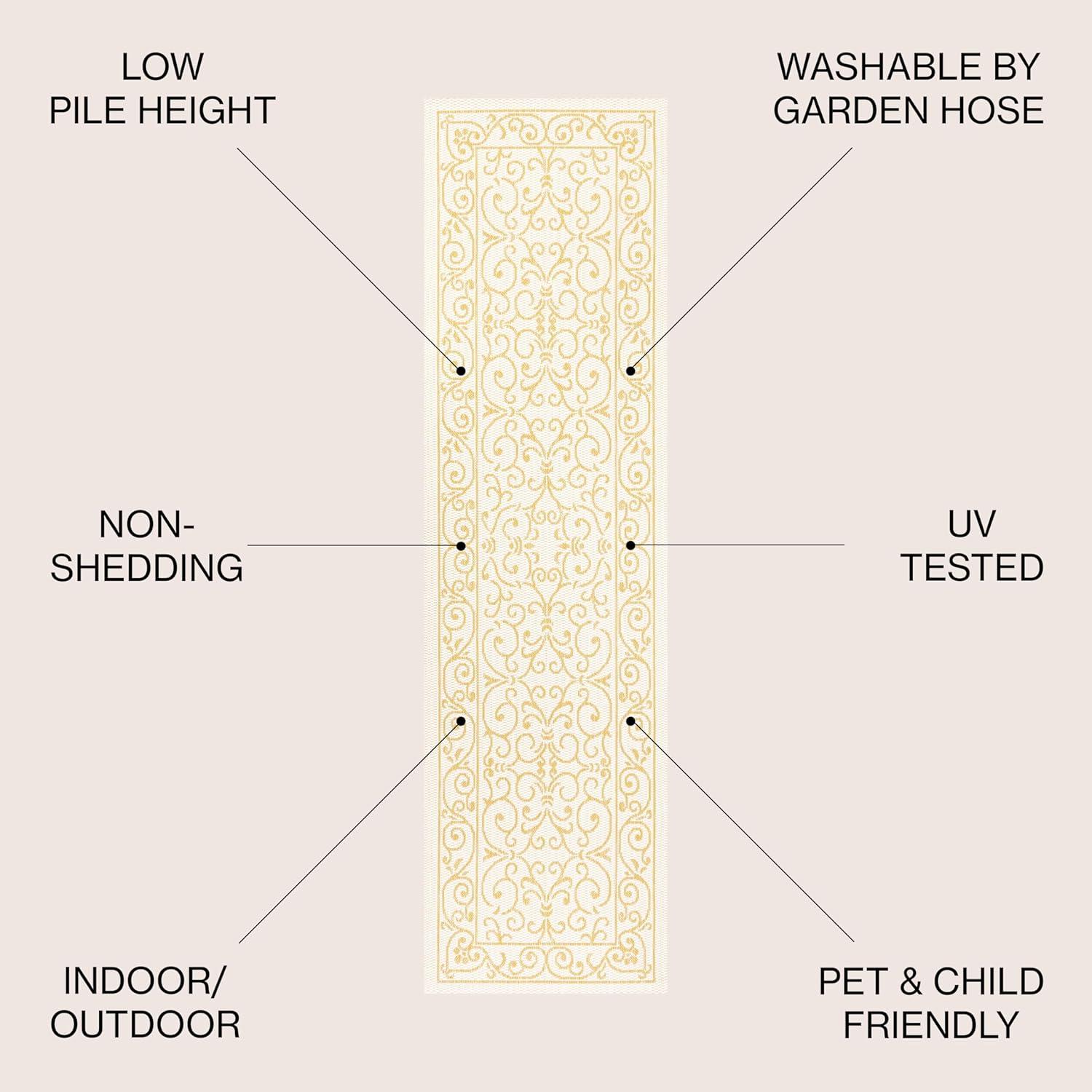 image:imageJONATHAN Y Vintage Filigree Indoor Outdoor Round Area Rug 5 Ft YellowCream Charleston Textured Weave for Backyard Patio Porch EasyCleaning High Traffic PetFriendly NonShedding SMB106L5RCreamYellow