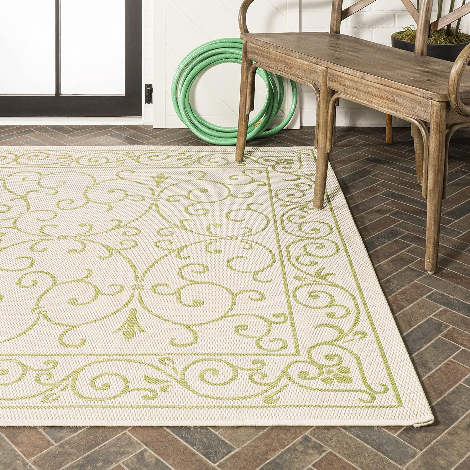 image:imageJONATHAN Y Vintage Filigree Indoor Outdoor Round Area Rug 5 Ft YellowCream Charleston Textured Weave for Backyard Patio Porch EasyCleaning High Traffic PetFriendly NonShedding SMB106L5RCreamGreen