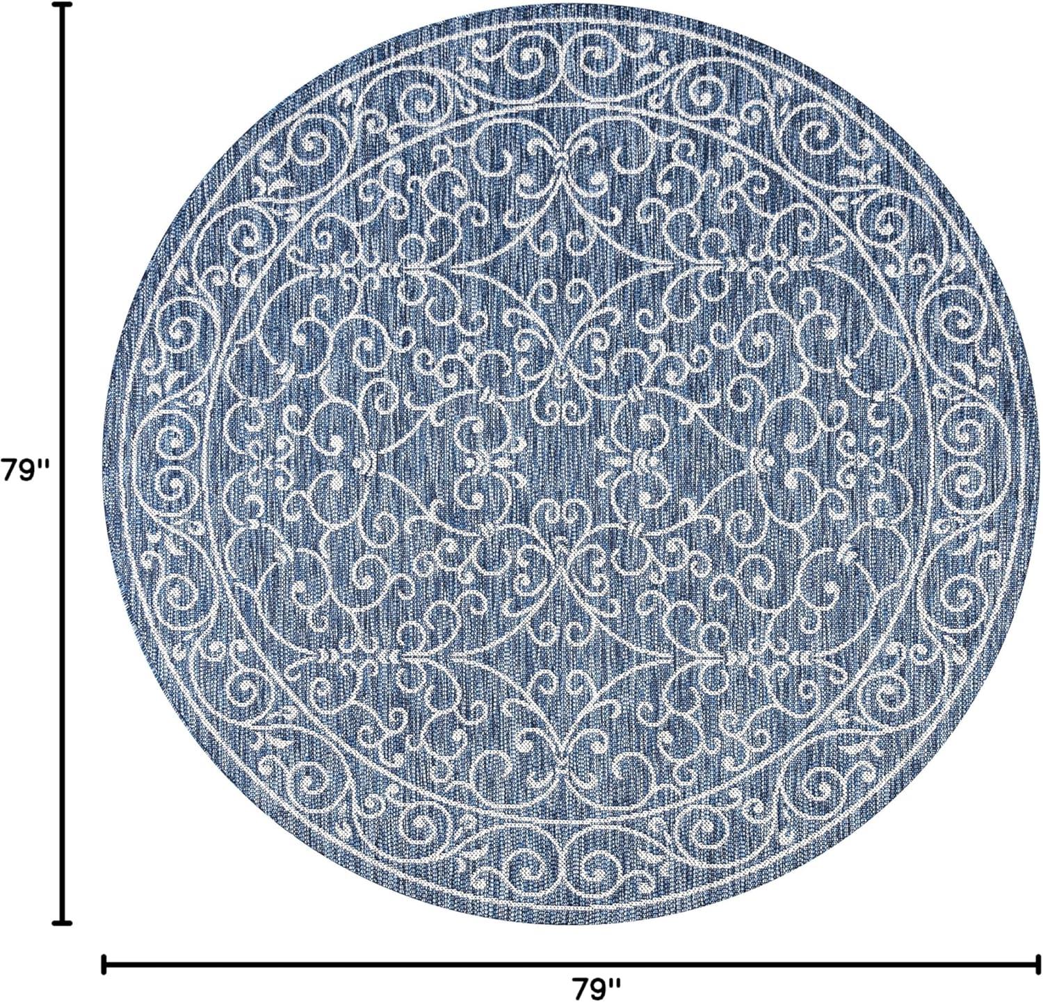 image:imageJONATHAN Y Vintage Filigree Indoor Outdoor Round Area Rug 5 Ft YellowCream Charleston Textured Weave for Backyard Patio Porch EasyCleaning High Traffic PetFriendly NonShedding SMB106L5RNavyGray