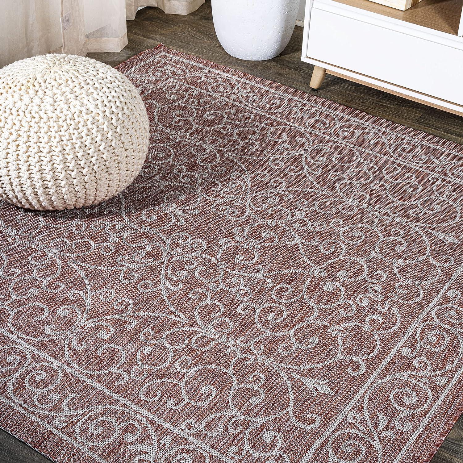 image:imageJONATHAN Y Vintage Filigree Indoor Outdoor Round Area Rug 5 Ft YellowCream Charleston Textured Weave for Backyard Patio Porch EasyCleaning High Traffic PetFriendly NonShedding SMB106L5RRedBeige