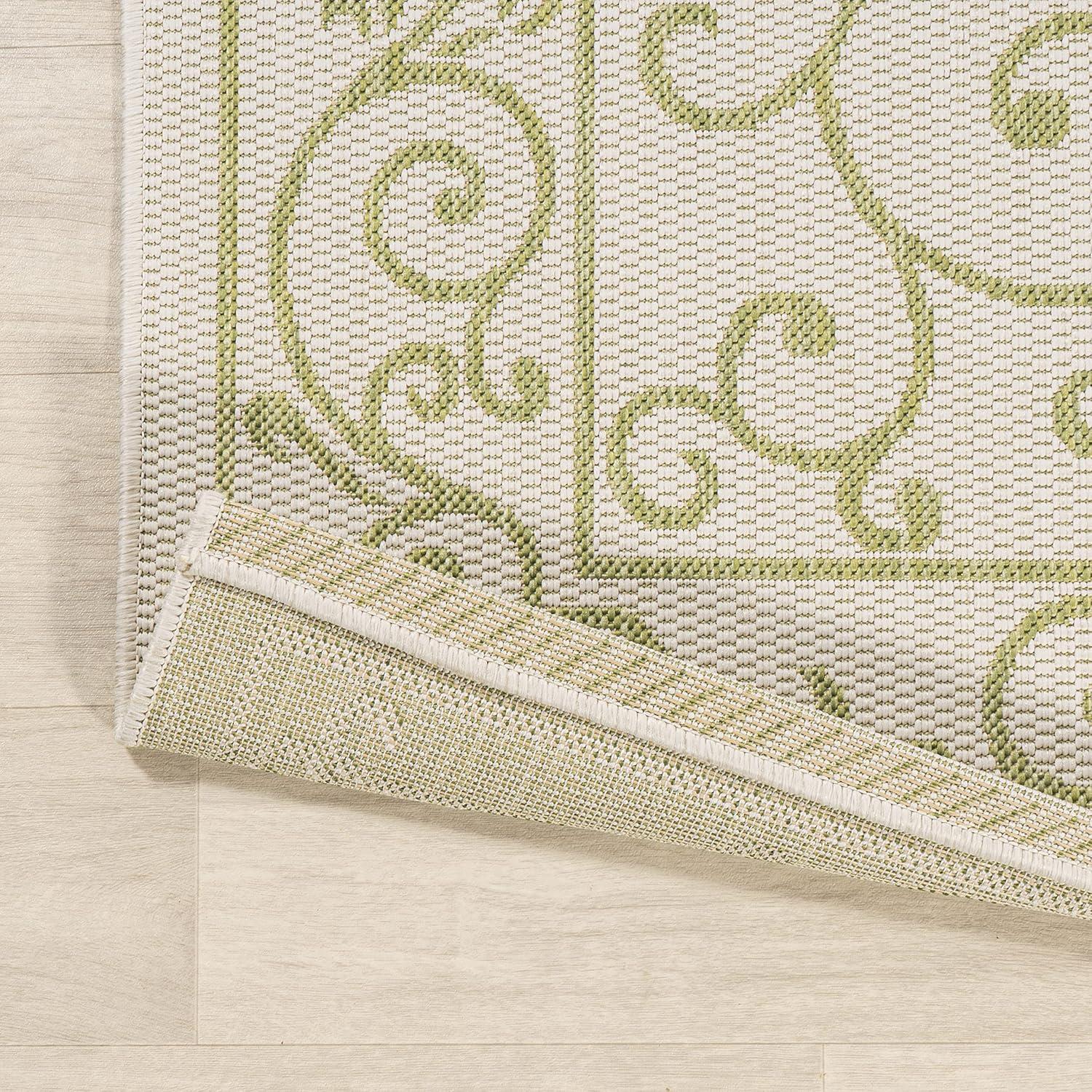 image:imageJONATHAN Y Vintage Filigree Indoor Outdoor Round Area Rug 5 Ft YellowCream Charleston Textured Weave for Backyard Patio Porch EasyCleaning High Traffic PetFriendly NonShedding SMB106L5RCreamGreen