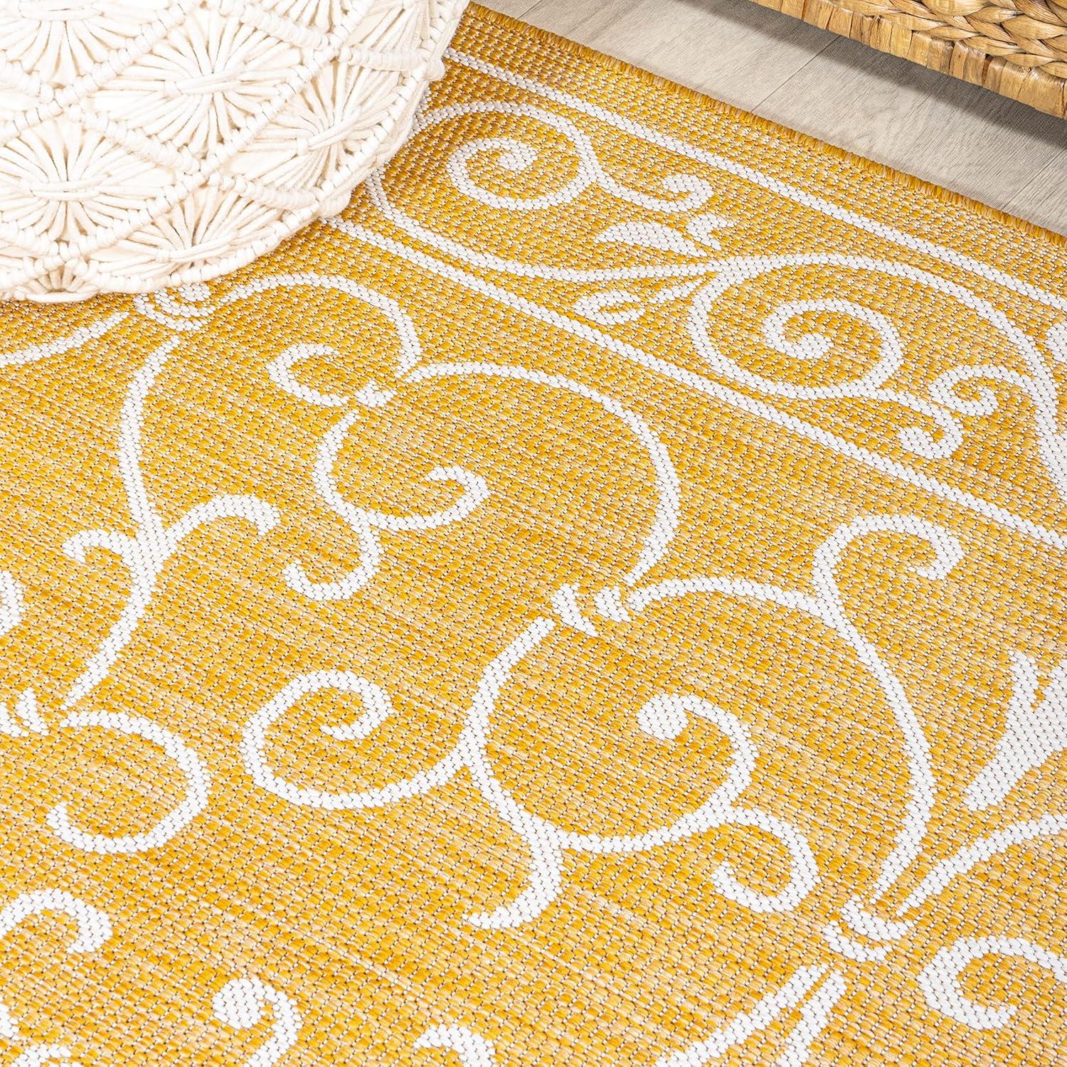 image:imageJONATHAN Y Vintage Filigree Indoor Outdoor Round Area Rug 5 Ft YellowCream Charleston Textured Weave for Backyard Patio Porch EasyCleaning High Traffic PetFriendly NonShedding SMB106L5RYellowCream