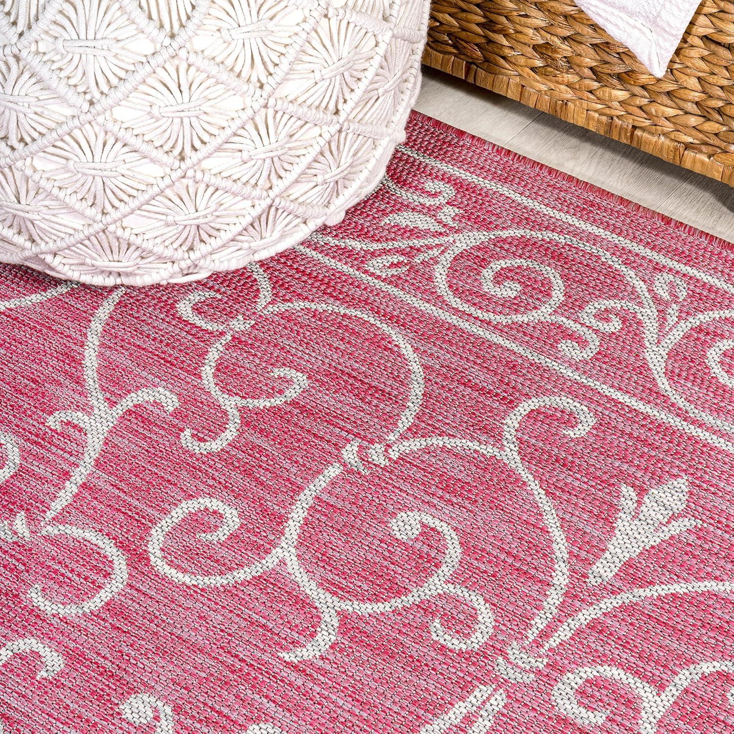 image:imageJONATHAN Y Vintage Filigree Indoor Outdoor Round Area Rug 5 Ft YellowCream Charleston Textured Weave for Backyard Patio Porch EasyCleaning High Traffic PetFriendly NonShedding SMB106L5RFuchsiaLight Gray