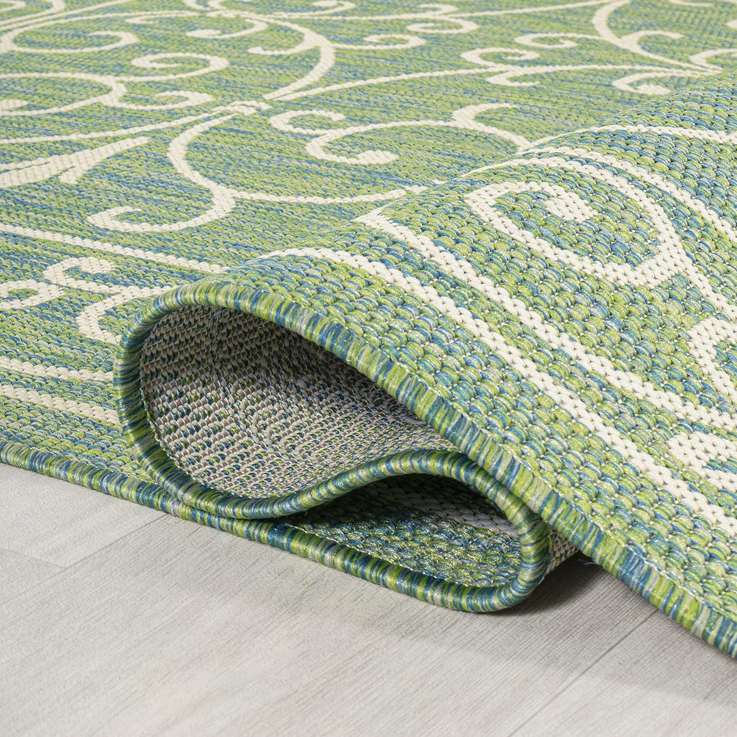 image:imageJONATHAN Y Vintage Filigree Indoor Outdoor Round Area Rug 5 Ft YellowCream Charleston Textured Weave for Backyard Patio Porch EasyCleaning High Traffic PetFriendly NonShedding SMB106L5RGreenIvory