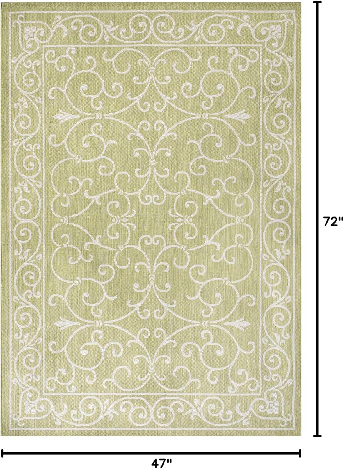 image:imageJONATHAN Y Vintage Filigree Indoor Outdoor Round Area Rug 5 Ft YellowCream Charleston Textured Weave for Backyard Patio Porch EasyCleaning High Traffic PetFriendly NonShedding SMB106L5RGreenCream
