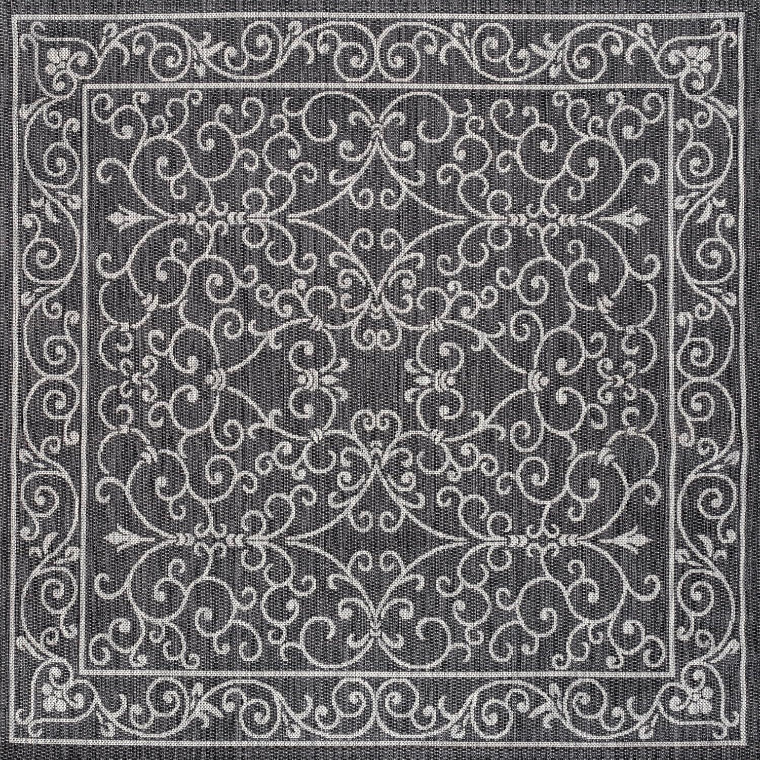 image:imageJONATHAN Y Vintage Filigree Indoor Outdoor Round Area Rug 5 Ft YellowCream Charleston Textured Weave for Backyard Patio Porch EasyCleaning High Traffic PetFriendly NonShedding SMB106L5RBlackGray