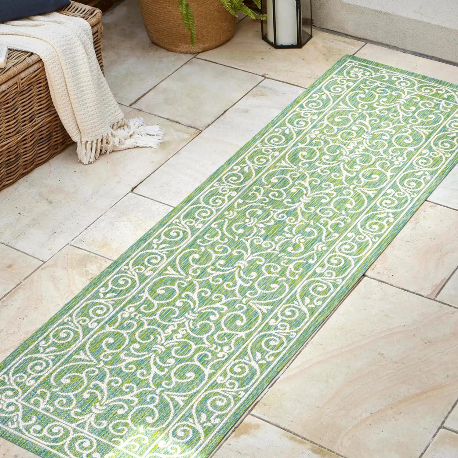 image:imageJONATHAN Y Vintage Filigree Indoor Outdoor Round Area Rug 5 Ft YellowCream Charleston Textured Weave for Backyard Patio Porch EasyCleaning High Traffic PetFriendly NonShedding SMB106L5RGreenIvory