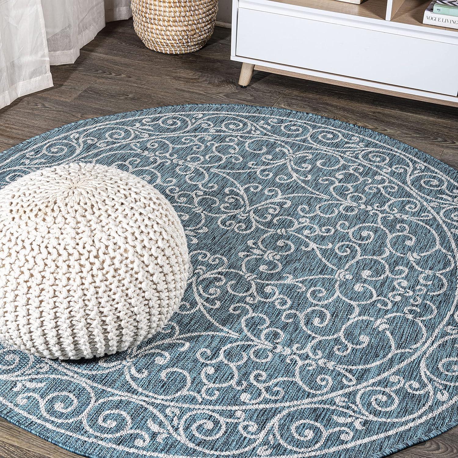 image:imageJONATHAN Y Vintage Filigree Indoor Outdoor Round Area Rug 5 Ft YellowCream Charleston Textured Weave for Backyard Patio Porch EasyCleaning High Traffic PetFriendly NonShedding SMB106L5RTealGray