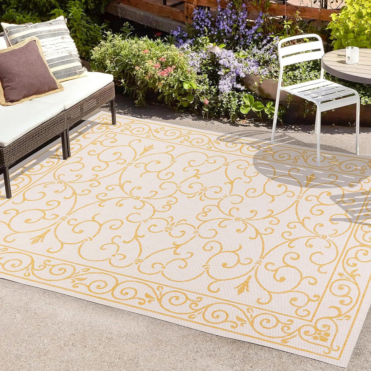 image:imageJONATHAN Y Vintage Filigree Indoor Outdoor Round Area Rug 5 Ft YellowCream Charleston Textured Weave for Backyard Patio Porch EasyCleaning High Traffic PetFriendly NonShedding SMB106L5RCreamYellow