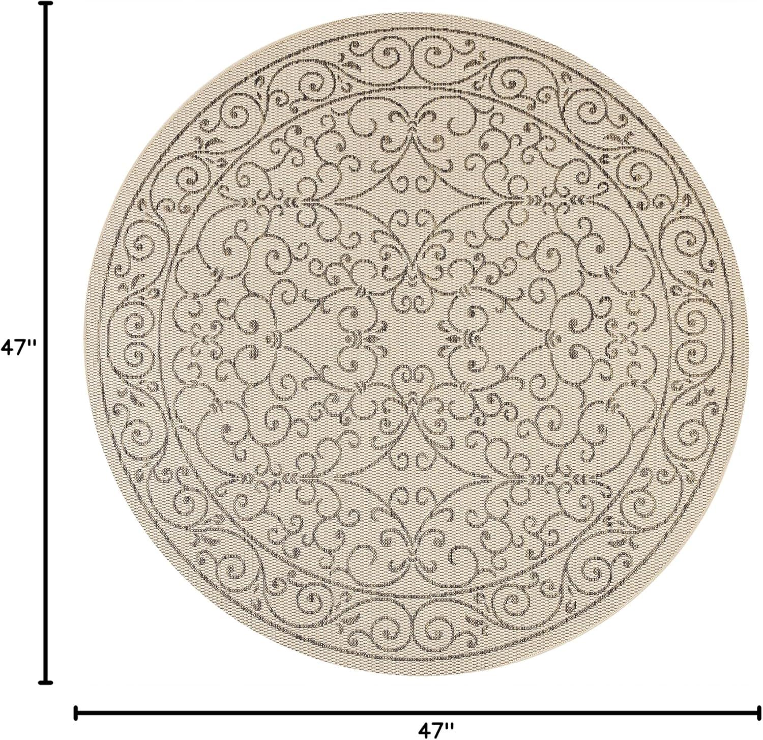 image:imageJONATHAN Y Vintage Filigree Indoor Outdoor Round Area Rug 5 Ft YellowCream Charleston Textured Weave for Backyard Patio Porch EasyCleaning High Traffic PetFriendly NonShedding SMB106L5RBeigeBrown