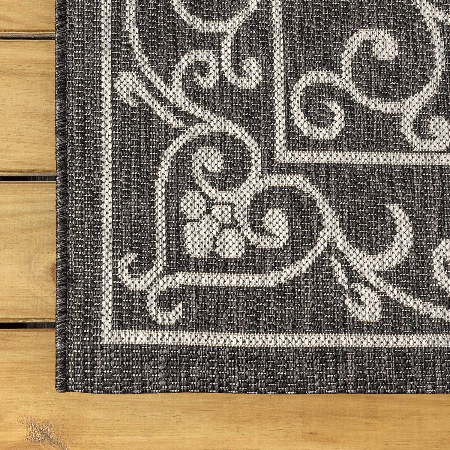 image:imageJONATHAN Y Vintage Filigree Indoor Outdoor Round Area Rug 5 Ft YellowCream Charleston Textured Weave for Backyard Patio Porch EasyCleaning High Traffic PetFriendly NonShedding SMB106L5RBlackGray