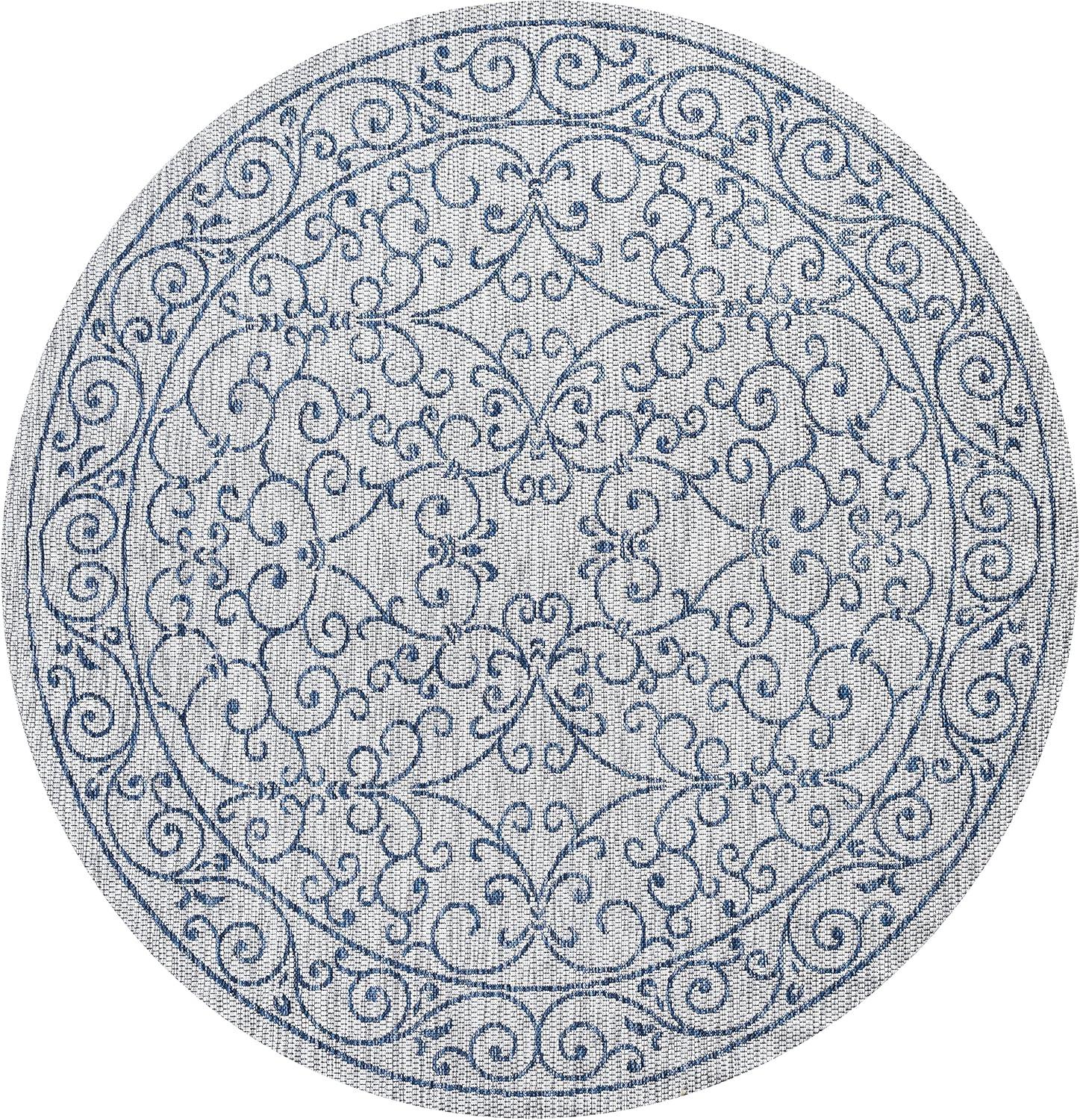 image:imageJONATHAN Y Vintage Filigree Indoor Outdoor Round Area Rug 5 Ft YellowCream Charleston Textured Weave for Backyard Patio Porch EasyCleaning High Traffic PetFriendly NonShedding SMB106L5RGrayNavy