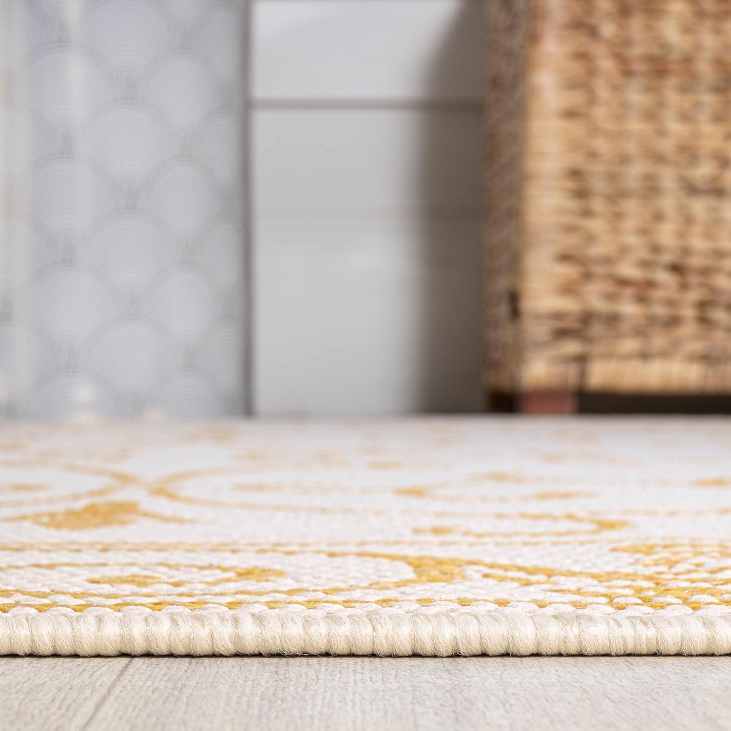 image:imageJONATHAN Y Vintage Filigree Indoor Outdoor Round Area Rug 5 Ft YellowCream Charleston Textured Weave for Backyard Patio Porch EasyCleaning High Traffic PetFriendly NonShedding SMB106L5RCreamYellow