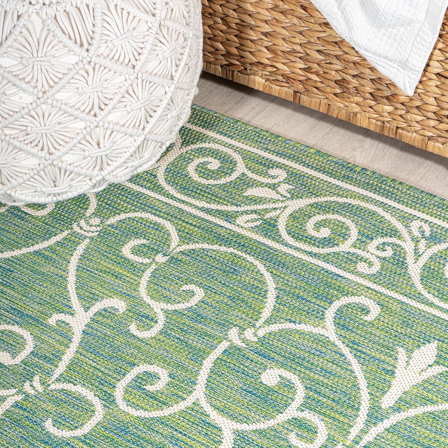 image:imageJONATHAN Y Vintage Filigree Indoor Outdoor Round Area Rug 5 Ft YellowCream Charleston Textured Weave for Backyard Patio Porch EasyCleaning High Traffic PetFriendly NonShedding SMB106L5RGreenIvory