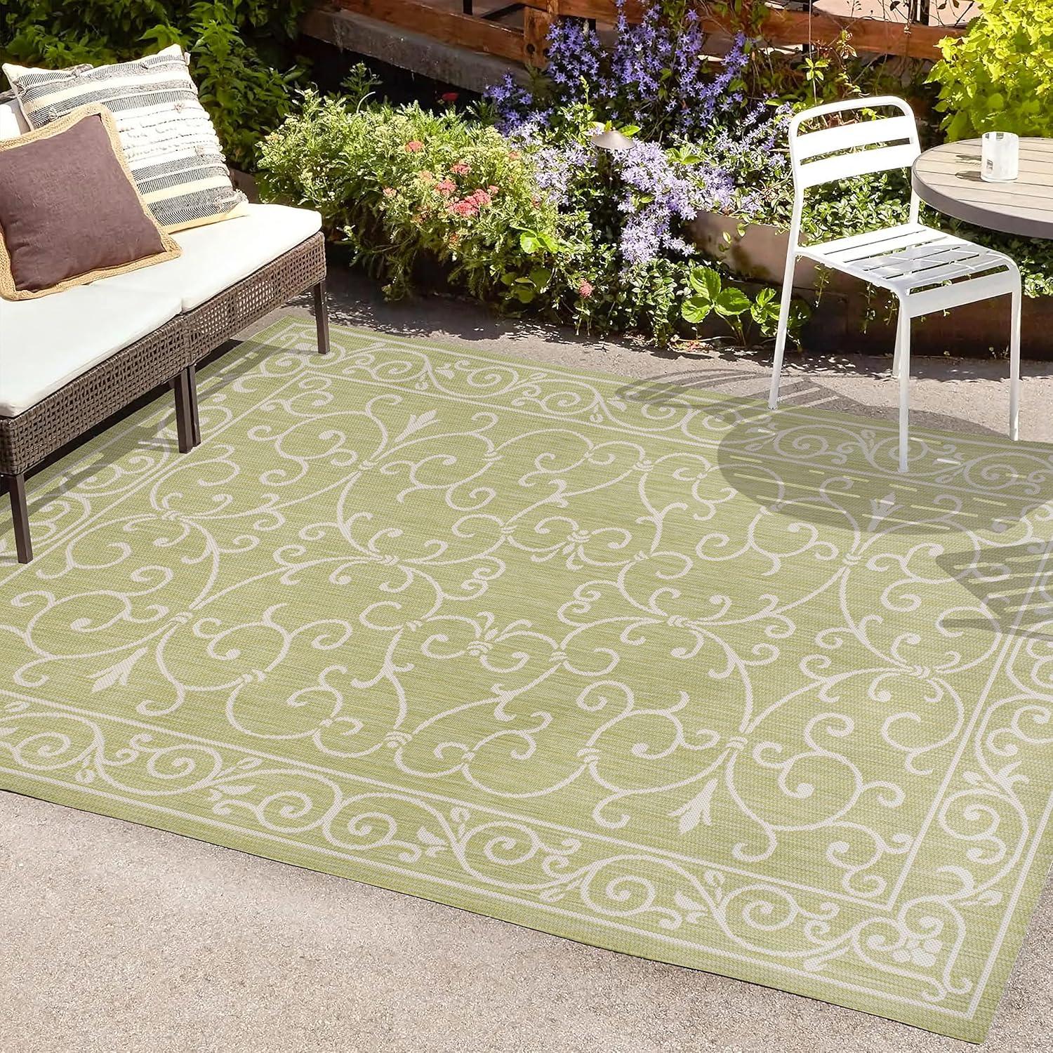 image:imageJONATHAN Y Vintage Filigree Indoor Outdoor Round Area Rug 5 Ft YellowCream Charleston Textured Weave for Backyard Patio Porch EasyCleaning High Traffic PetFriendly NonShedding SMB106L5RGreenCream