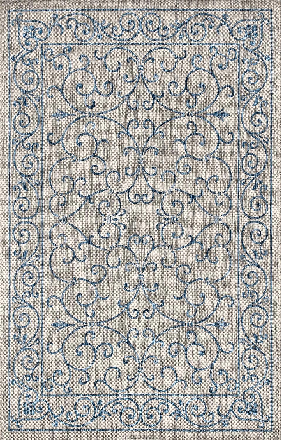 image:imageJONATHAN Y Vintage Filigree Indoor Outdoor Round Area Rug 5 Ft YellowCream Charleston Textured Weave for Backyard Patio Porch EasyCleaning High Traffic PetFriendly NonShedding SMB106L5RGrayNavy