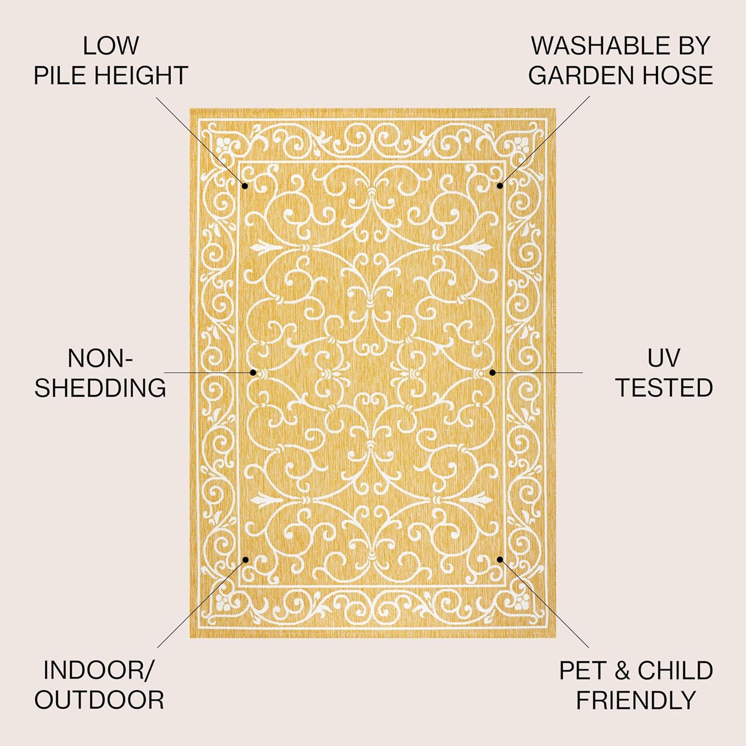 image:imageJONATHAN Y Vintage Filigree Indoor Outdoor Round Area Rug 5 Ft YellowCream Charleston Textured Weave for Backyard Patio Porch EasyCleaning High Traffic PetFriendly NonShedding SMB106L5RYellowCream