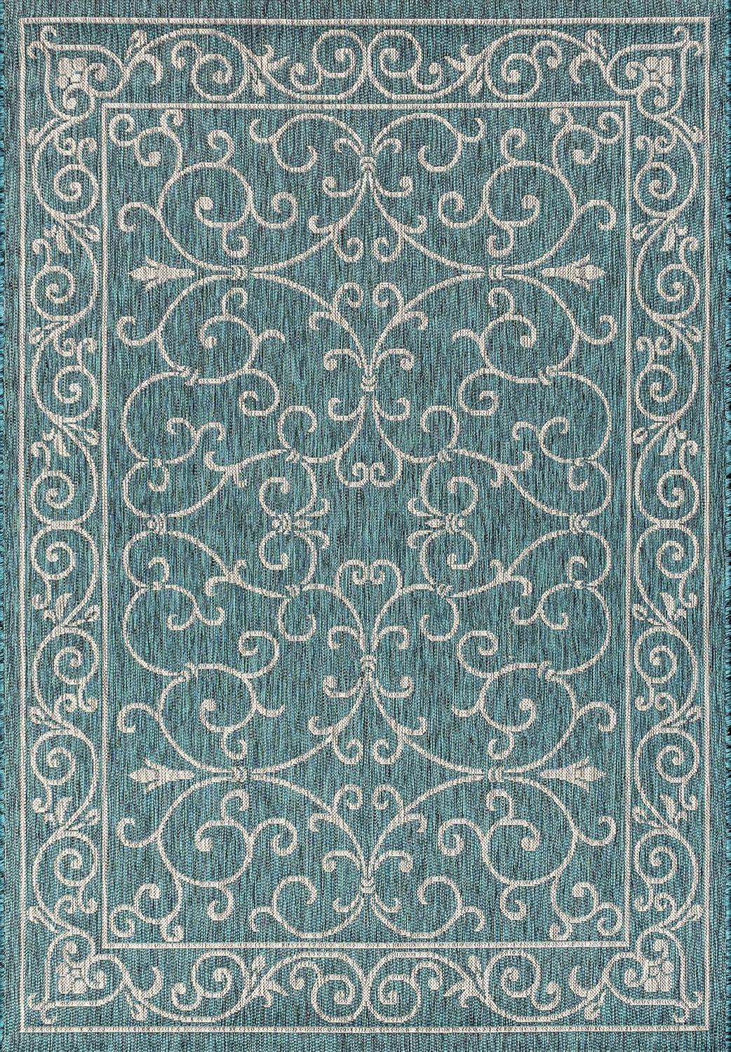 image:imageJONATHAN Y Vintage Filigree Indoor Outdoor Round Area Rug 5 Ft YellowCream Charleston Textured Weave for Backyard Patio Porch EasyCleaning High Traffic PetFriendly NonShedding SMB106L5RTealGray