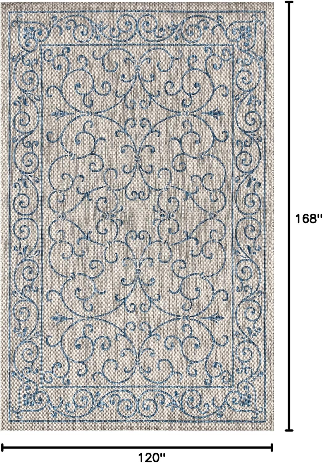 image:imageJONATHAN Y Vintage Filigree Indoor Outdoor Round Area Rug 5 Ft YellowCream Charleston Textured Weave for Backyard Patio Porch EasyCleaning High Traffic PetFriendly NonShedding SMB106L5RGrayNavy