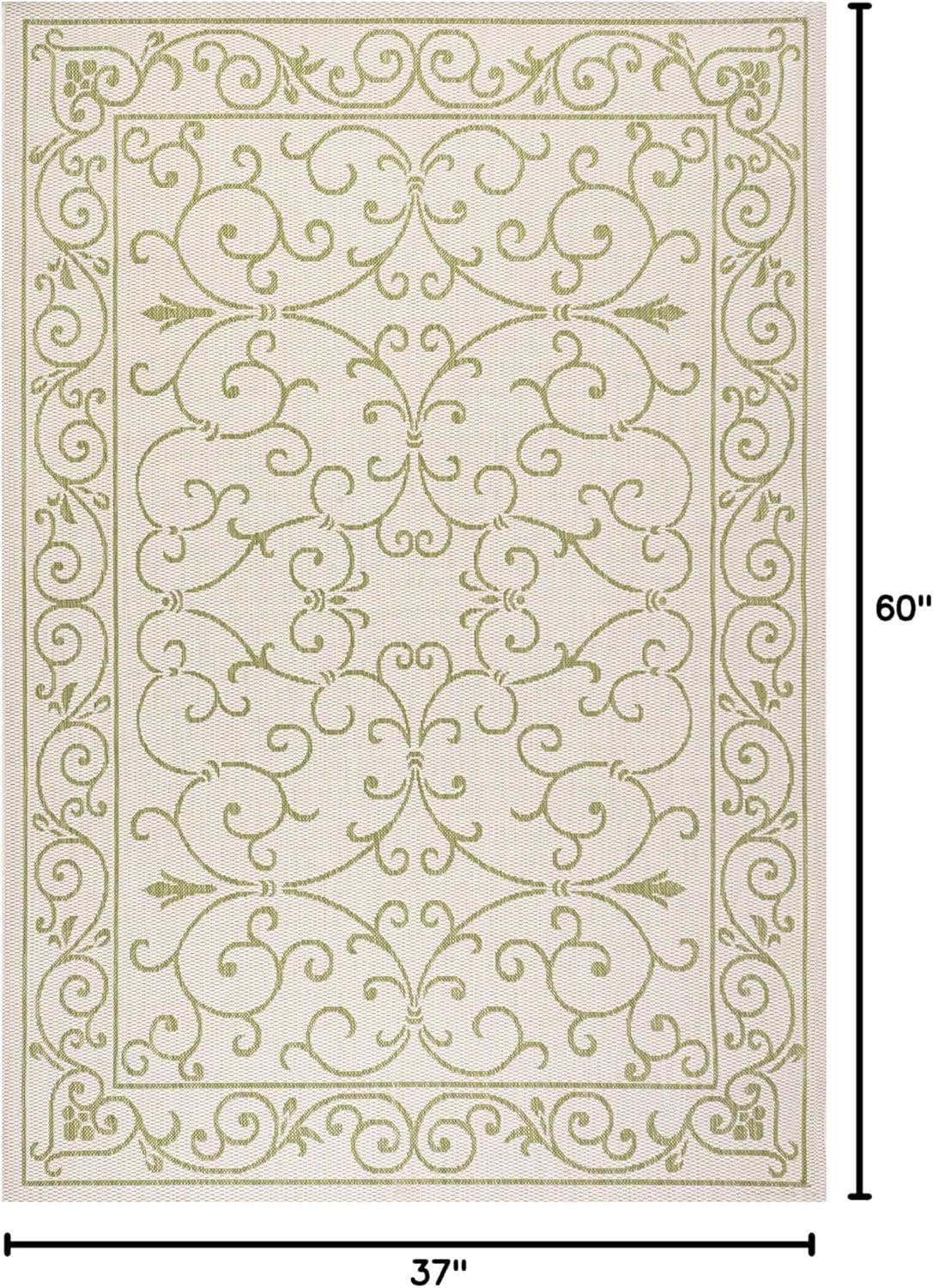 image:imageJONATHAN Y Vintage Filigree Indoor Outdoor Round Area Rug 5 Ft YellowCream Charleston Textured Weave for Backyard Patio Porch EasyCleaning High Traffic PetFriendly NonShedding SMB106L5RCreamGreen