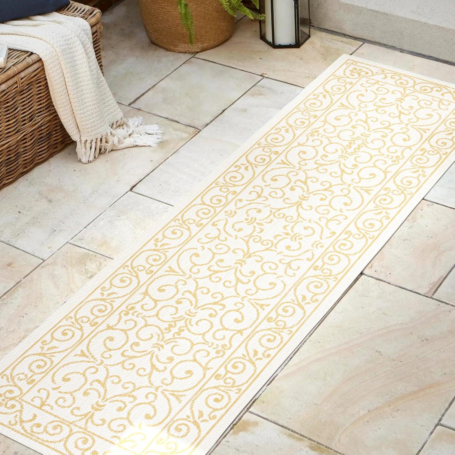 image:imageJONATHAN Y Vintage Filigree Indoor Outdoor Round Area Rug 5 Ft YellowCream Charleston Textured Weave for Backyard Patio Porch EasyCleaning High Traffic PetFriendly NonShedding SMB106L5RCreamYellow