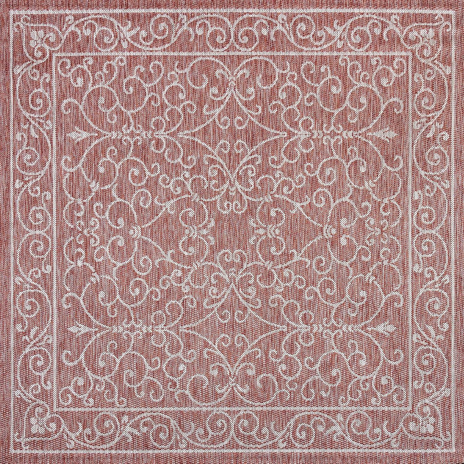 image:imageJONATHAN Y Vintage Filigree Indoor Outdoor Round Area Rug 5 Ft YellowCream Charleston Textured Weave for Backyard Patio Porch EasyCleaning High Traffic PetFriendly NonShedding SMB106L5RRedBeige