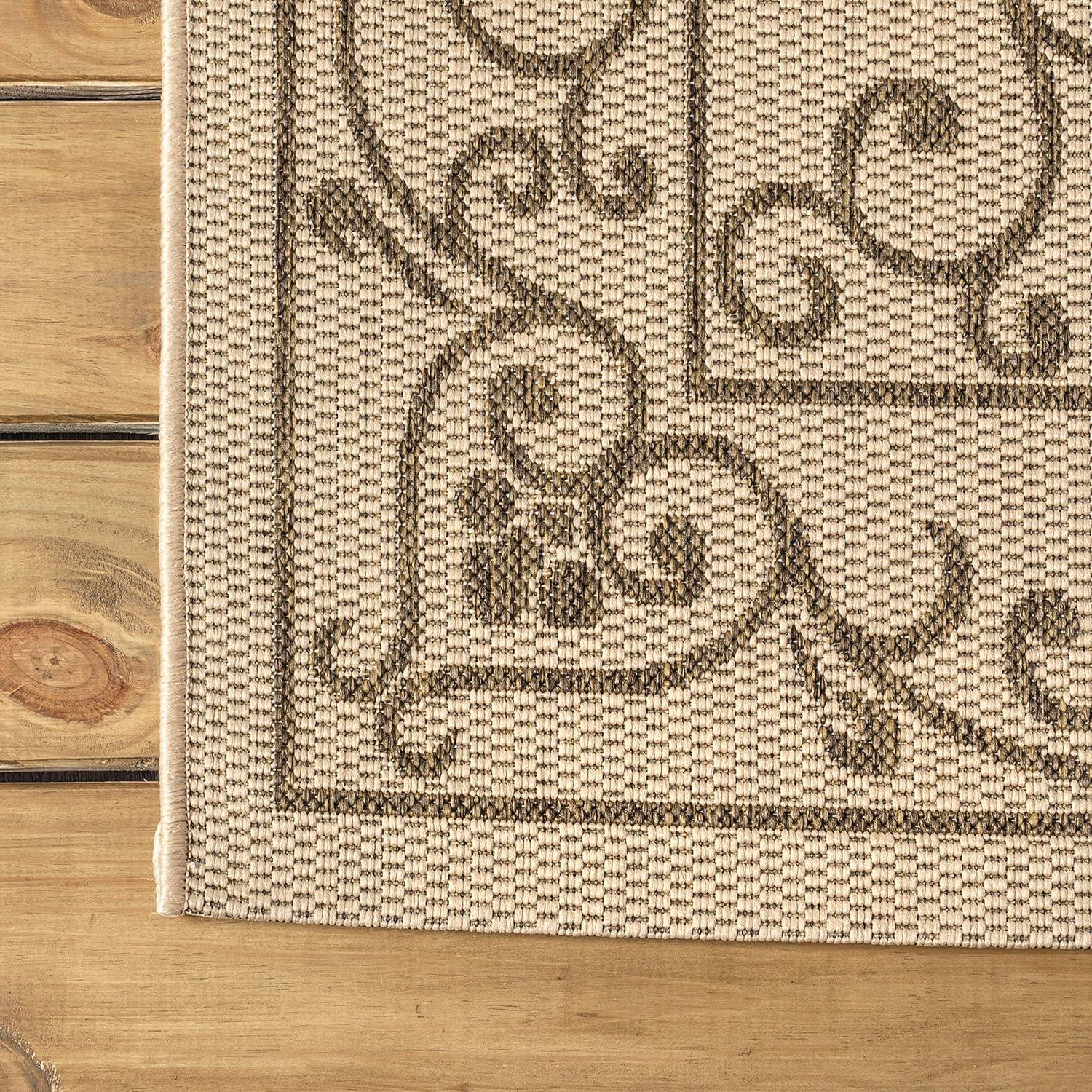 image:imageJONATHAN Y Vintage Filigree Indoor Outdoor Round Area Rug 5 Ft YellowCream Charleston Textured Weave for Backyard Patio Porch EasyCleaning High Traffic PetFriendly NonShedding SMB106L5RBeigeBrown