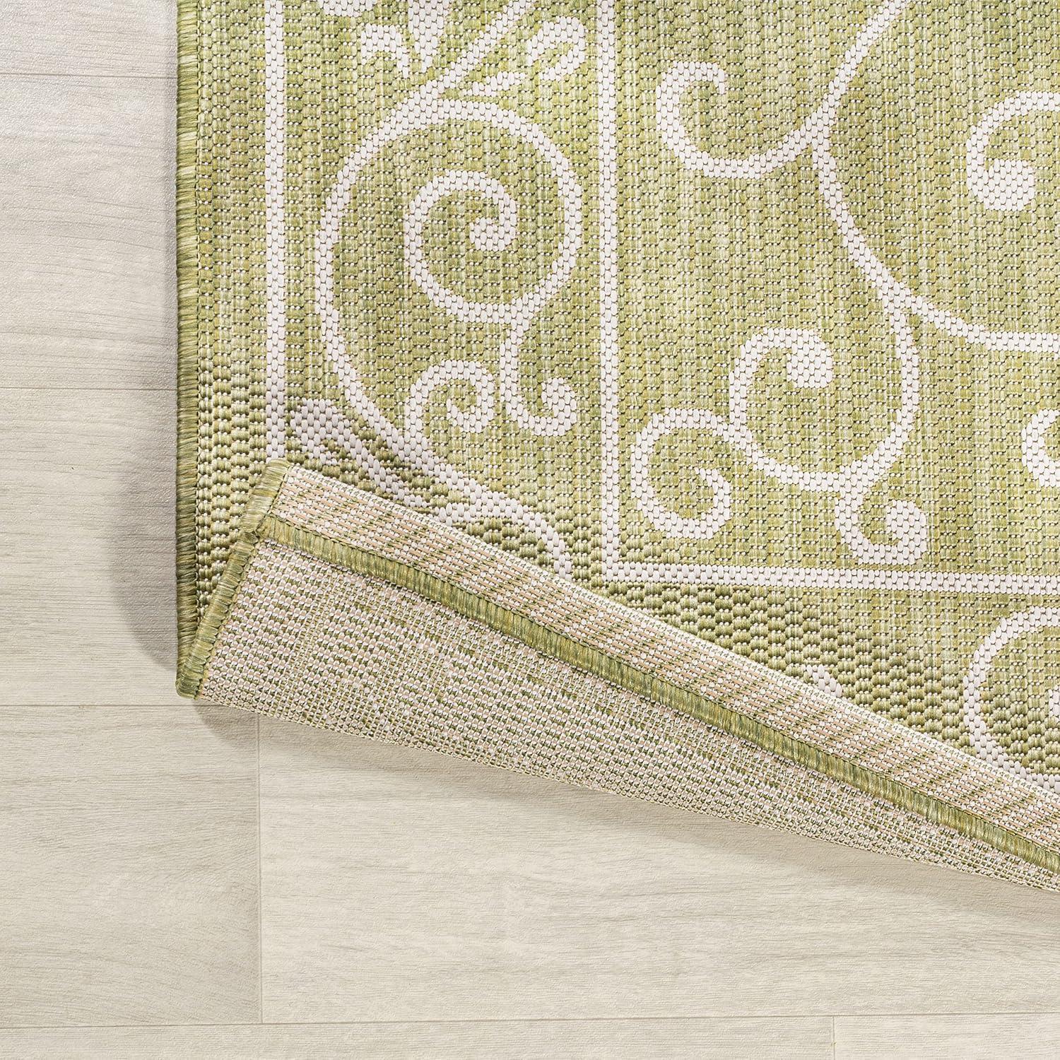 image:imageJONATHAN Y Vintage Filigree Indoor Outdoor Round Area Rug 5 Ft YellowCream Charleston Textured Weave for Backyard Patio Porch EasyCleaning High Traffic PetFriendly NonShedding SMB106L5RGreenCream