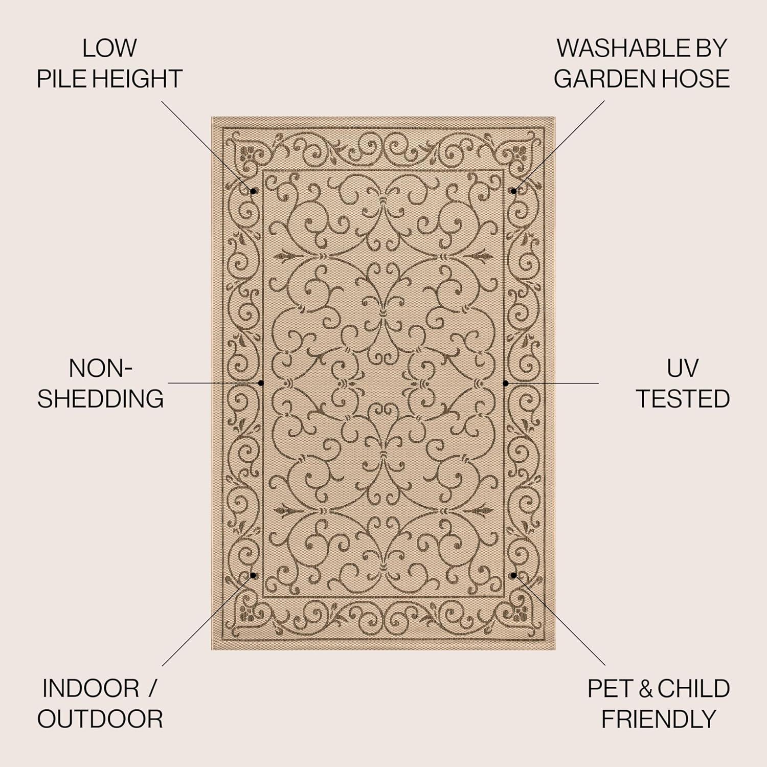 image:imageJONATHAN Y Vintage Filigree Indoor Outdoor Round Area Rug 5 Ft YellowCream Charleston Textured Weave for Backyard Patio Porch EasyCleaning High Traffic PetFriendly NonShedding SMB106L5RBeigeBrown
