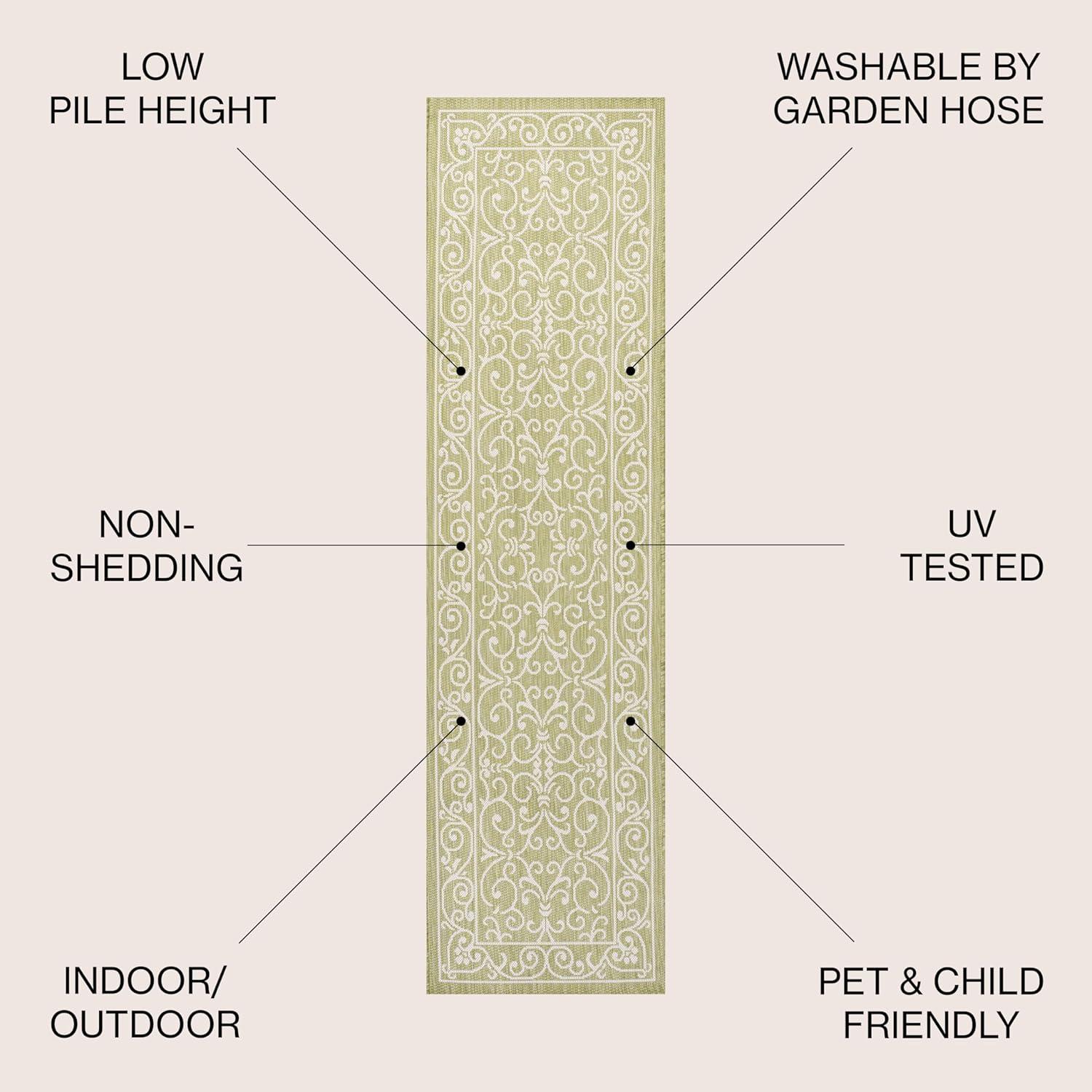 image:imageJONATHAN Y Vintage Filigree Indoor Outdoor Round Area Rug 5 Ft YellowCream Charleston Textured Weave for Backyard Patio Porch EasyCleaning High Traffic PetFriendly NonShedding SMB106L5RGreenCream