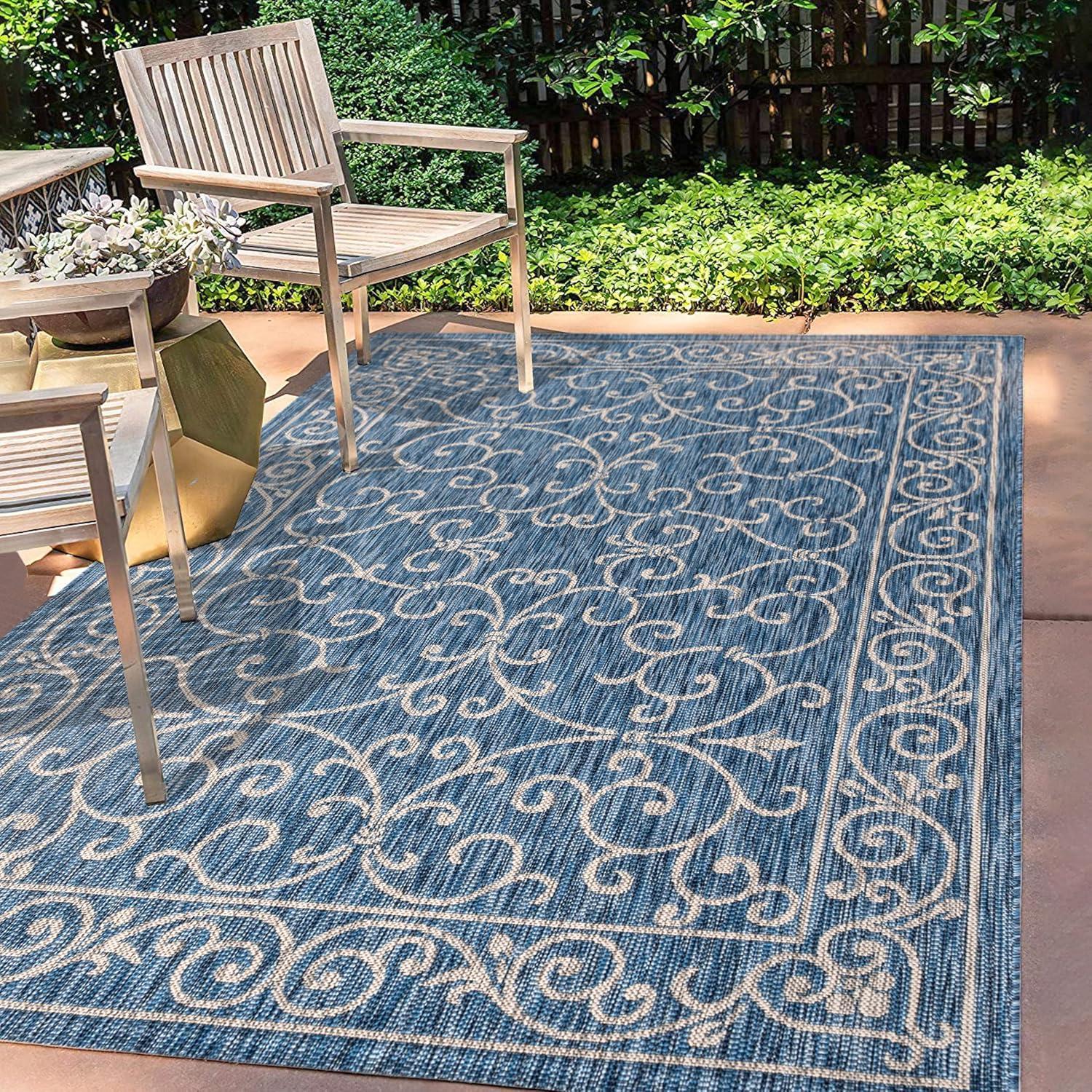 image:imageJONATHAN Y Vintage Filigree Indoor Outdoor Round Area Rug 5 Ft YellowCream Charleston Textured Weave for Backyard Patio Porch EasyCleaning High Traffic PetFriendly NonShedding SMB106L5RNavyGray