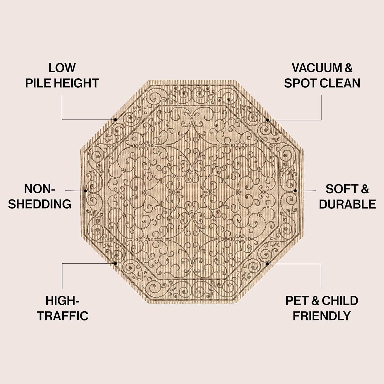 image:imageJONATHAN Y Vintage Filigree Indoor Outdoor Round Area Rug 5 Ft YellowCream Charleston Textured Weave for Backyard Patio Porch EasyCleaning High Traffic PetFriendly NonShedding SMB106L5RBeigeBrown