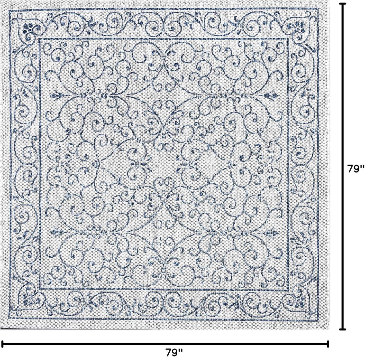 image:imageJONATHAN Y Vintage Filigree Indoor Outdoor Round Area Rug 5 Ft YellowCream Charleston Textured Weave for Backyard Patio Porch EasyCleaning High Traffic PetFriendly NonShedding SMB106L5RGrayNavy