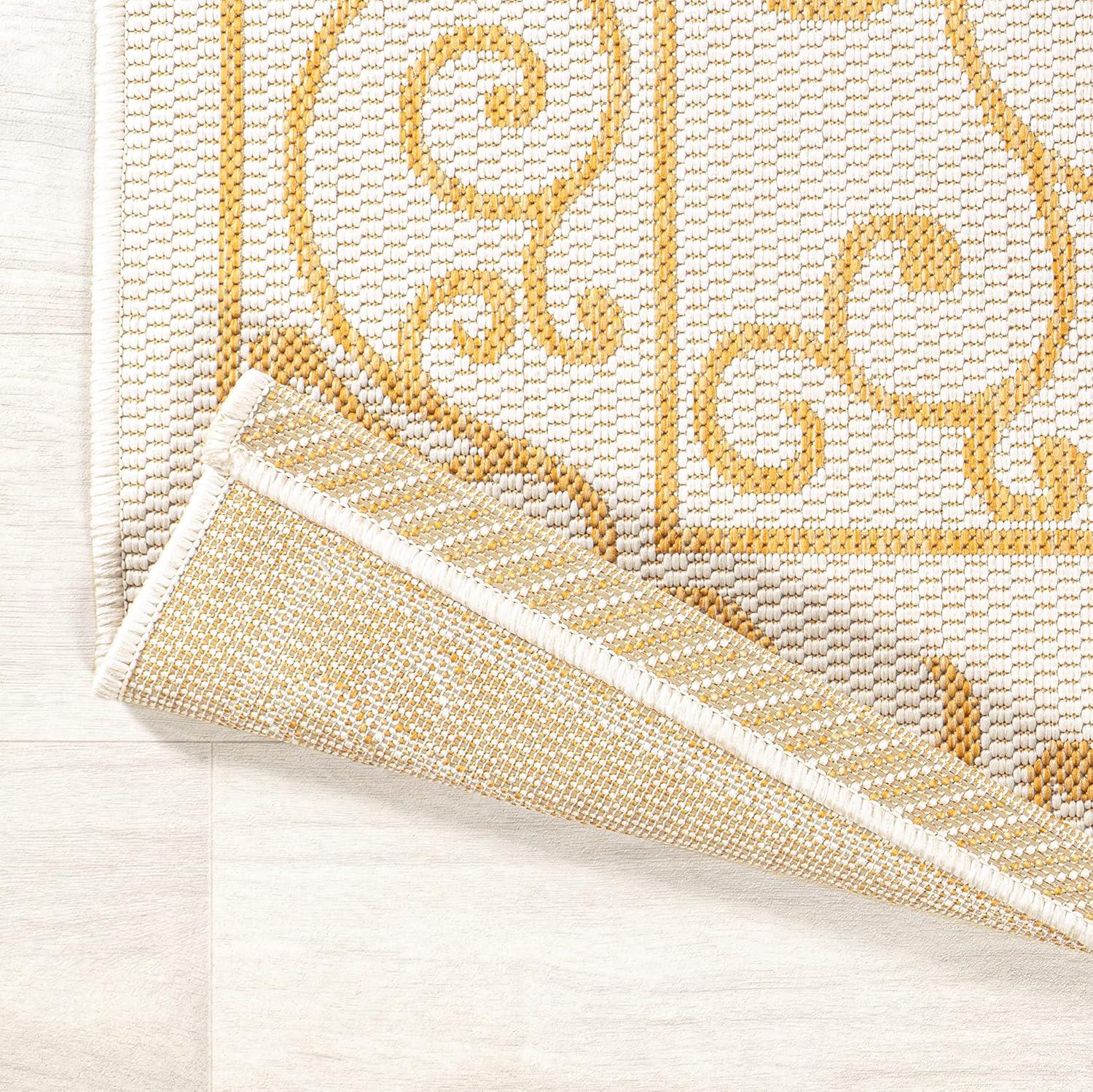 image:imageJONATHAN Y Vintage Filigree Indoor Outdoor Round Area Rug 5 Ft YellowCream Charleston Textured Weave for Backyard Patio Porch EasyCleaning High Traffic PetFriendly NonShedding SMB106L5RCreamYellow
