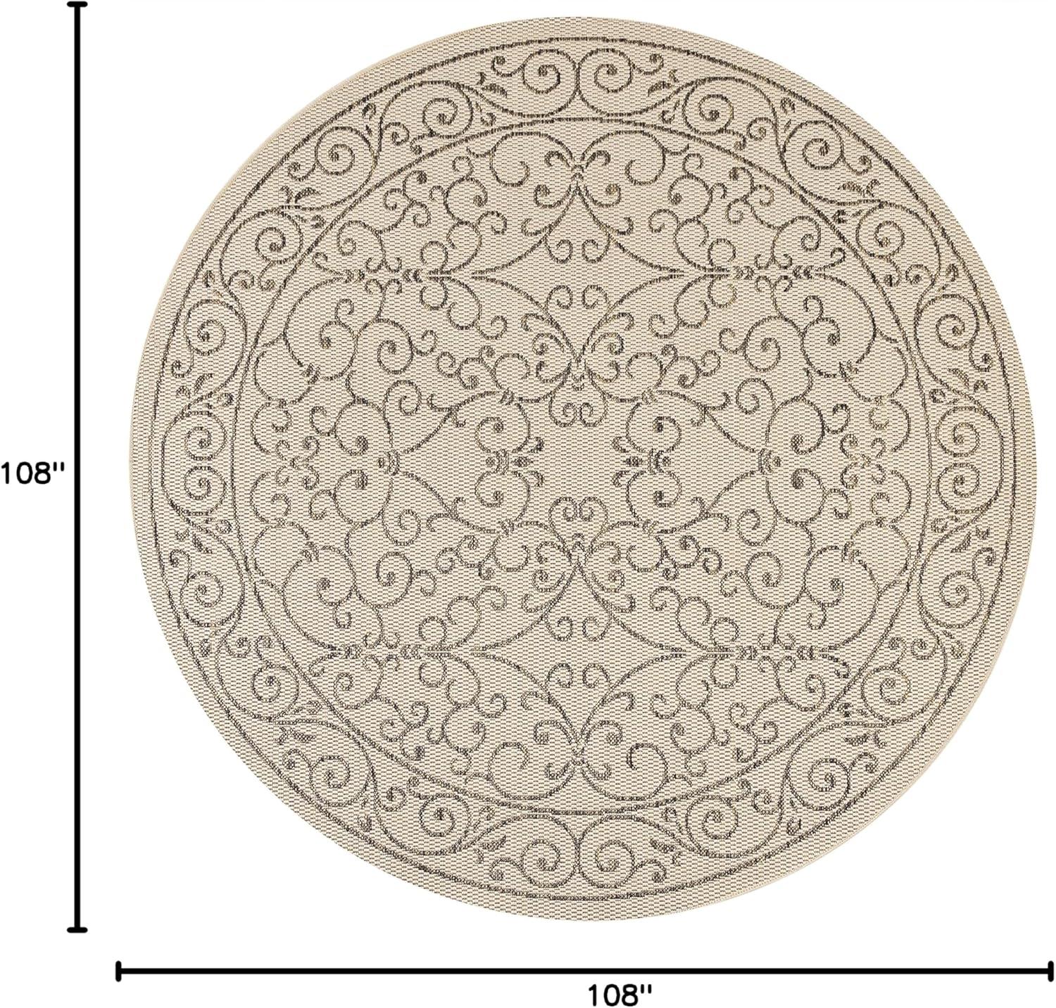 image:imageJONATHAN Y Vintage Filigree Indoor Outdoor Round Area Rug 5 Ft YellowCream Charleston Textured Weave for Backyard Patio Porch EasyCleaning High Traffic PetFriendly NonShedding SMB106L5RBeigeBrown