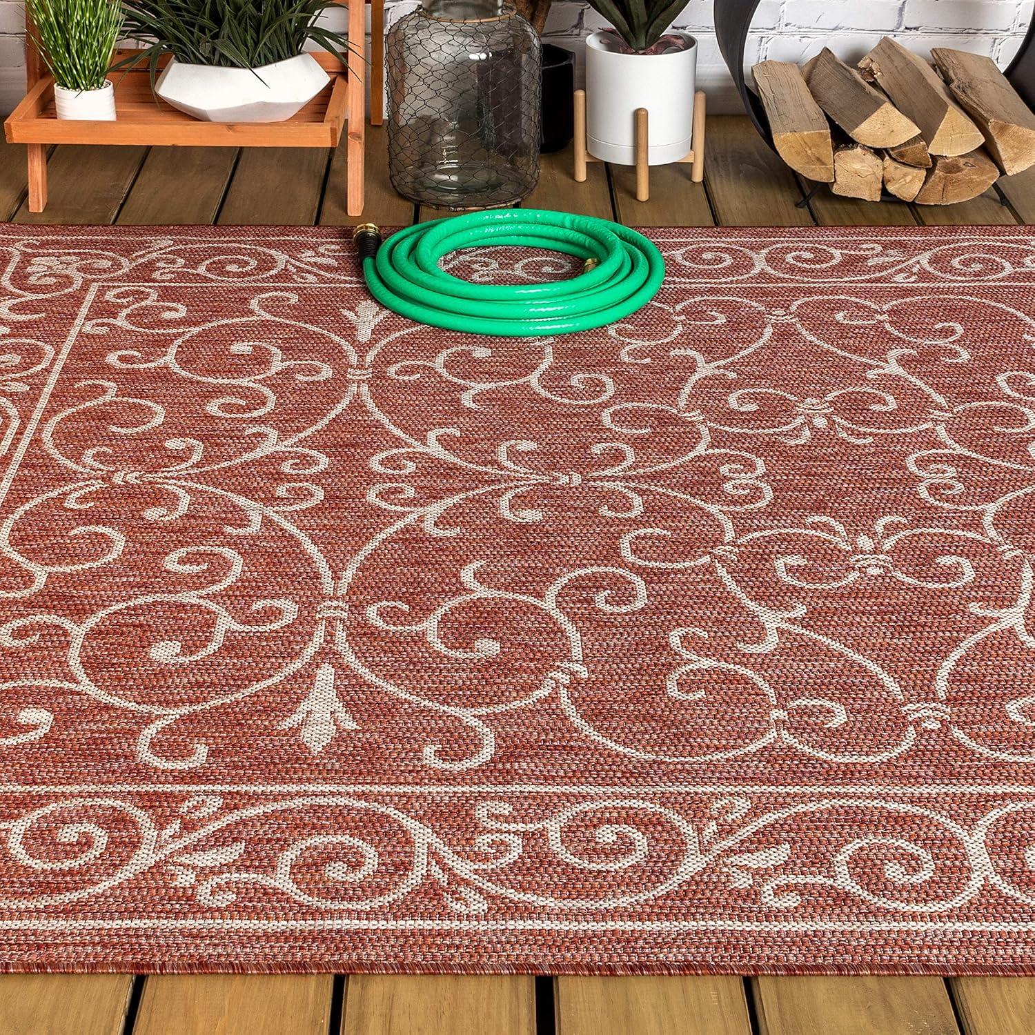 image:imageJONATHAN Y Vintage Filigree Indoor Outdoor Round Area Rug 5 Ft YellowCream Charleston Textured Weave for Backyard Patio Porch EasyCleaning High Traffic PetFriendly NonShedding SMB106L5RRedBeige