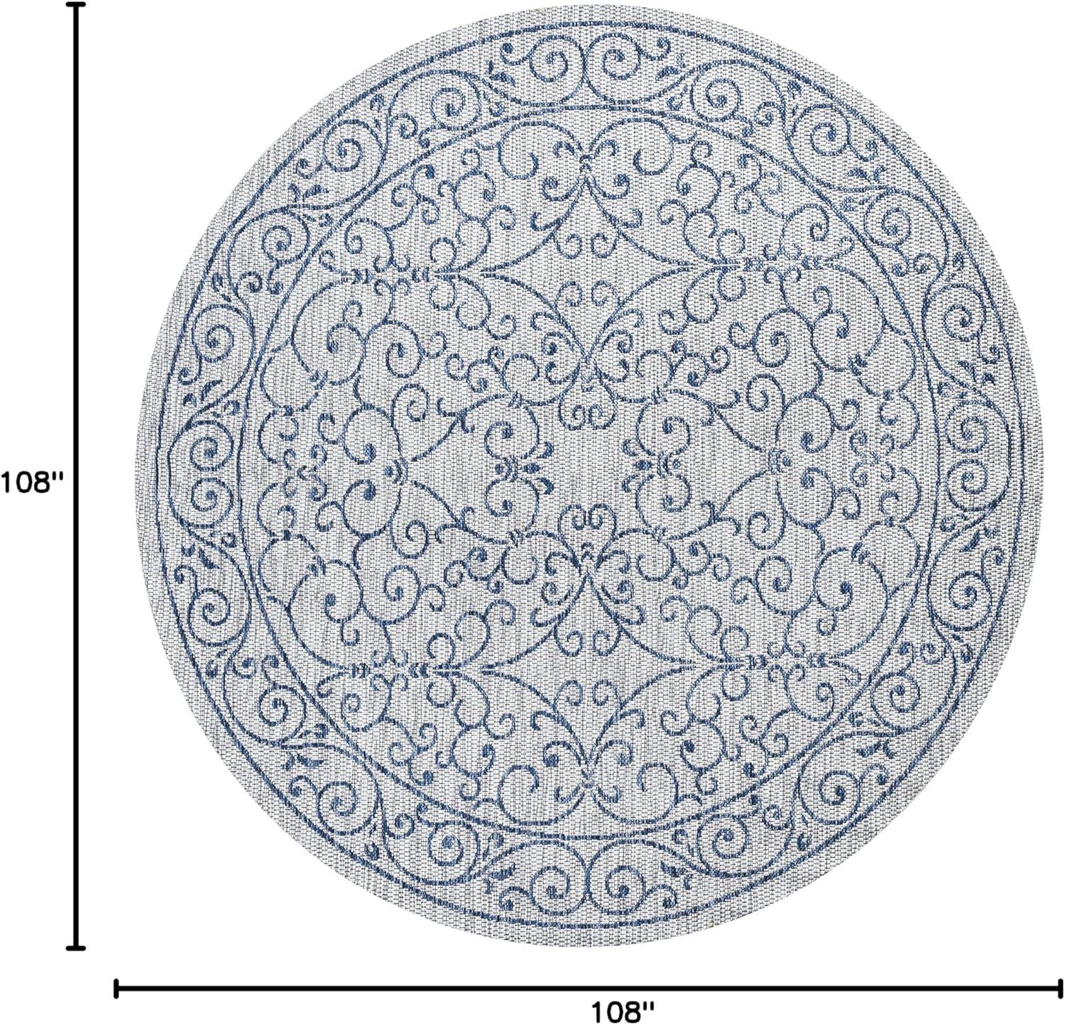 image:imageJONATHAN Y Vintage Filigree Indoor Outdoor Round Area Rug 5 Ft YellowCream Charleston Textured Weave for Backyard Patio Porch EasyCleaning High Traffic PetFriendly NonShedding SMB106L5RGrayNavy