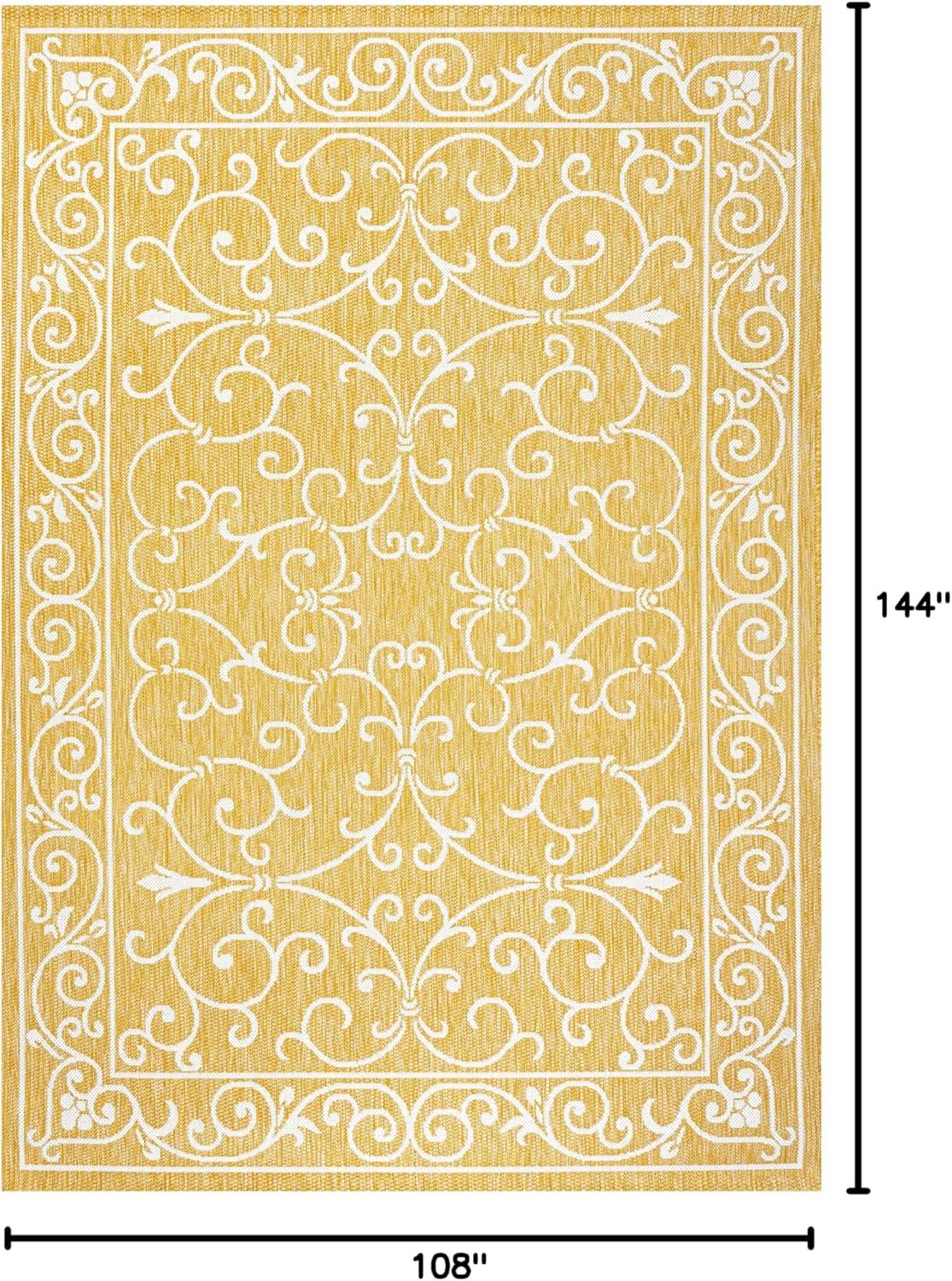 image:imageJONATHAN Y Vintage Filigree Indoor Outdoor Round Area Rug 5 Ft YellowCream Charleston Textured Weave for Backyard Patio Porch EasyCleaning High Traffic PetFriendly NonShedding SMB106L5RYellowCream