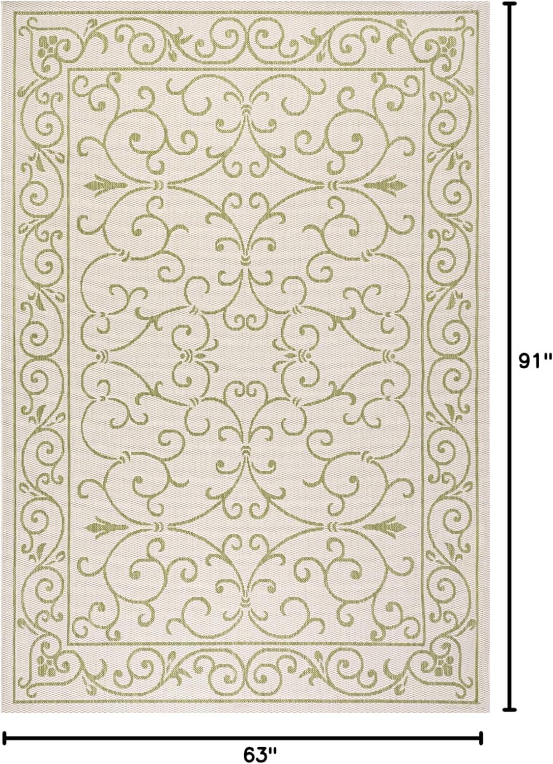 image:imageJONATHAN Y Vintage Filigree Indoor Outdoor Round Area Rug 5 Ft YellowCream Charleston Textured Weave for Backyard Patio Porch EasyCleaning High Traffic PetFriendly NonShedding SMB106L5RCreamGreen
