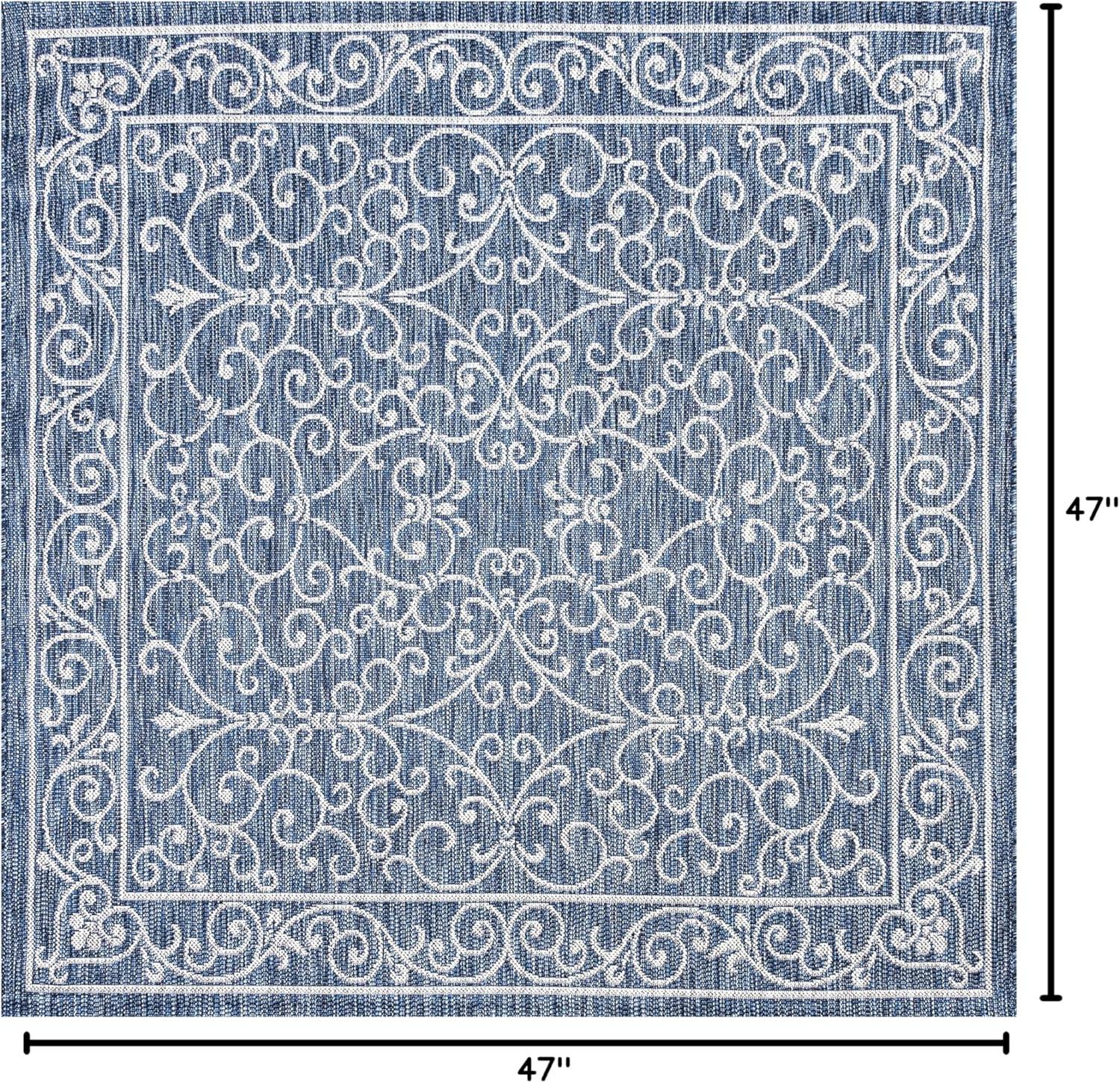 image:imageJONATHAN Y Vintage Filigree Indoor Outdoor Round Area Rug 5 Ft YellowCream Charleston Textured Weave for Backyard Patio Porch EasyCleaning High Traffic PetFriendly NonShedding SMB106L5RNavyGray