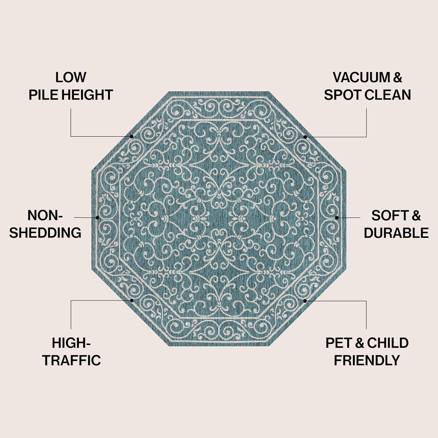 image:imageJONATHAN Y Vintage Filigree Indoor Outdoor Round Area Rug 5 Ft YellowCream Charleston Textured Weave for Backyard Patio Porch EasyCleaning High Traffic PetFriendly NonShedding SMB106L5RTealGray