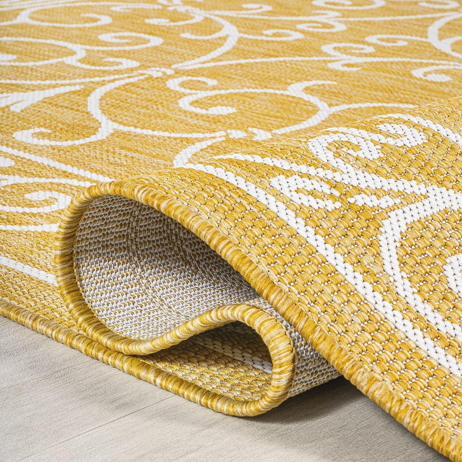 image:imageJONATHAN Y Vintage Filigree Indoor Outdoor Round Area Rug 5 Ft YellowCream Charleston Textured Weave for Backyard Patio Porch EasyCleaning High Traffic PetFriendly NonShedding SMB106L5RYellowCream