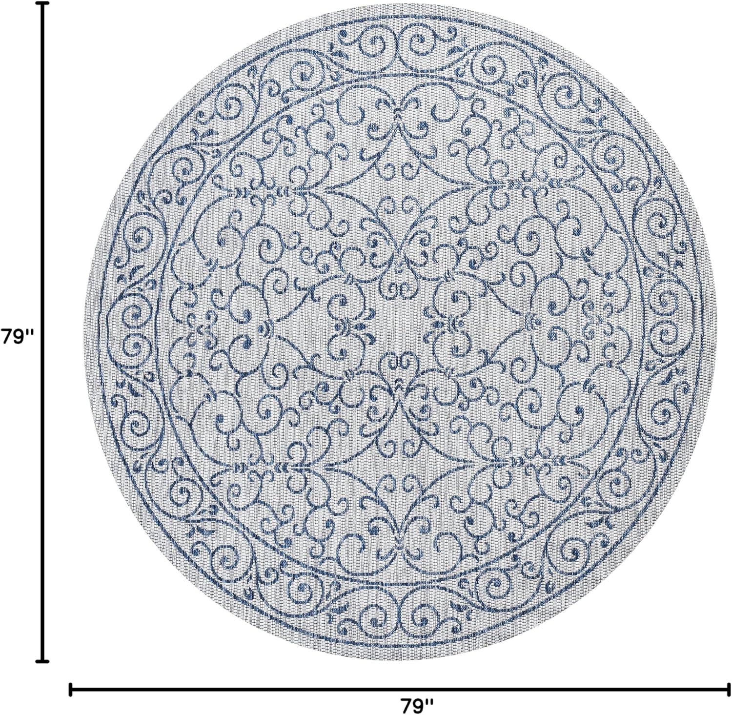 image:imageJONATHAN Y Vintage Filigree Indoor Outdoor Round Area Rug 5 Ft YellowCream Charleston Textured Weave for Backyard Patio Porch EasyCleaning High Traffic PetFriendly NonShedding SMB106L5RGrayNavy