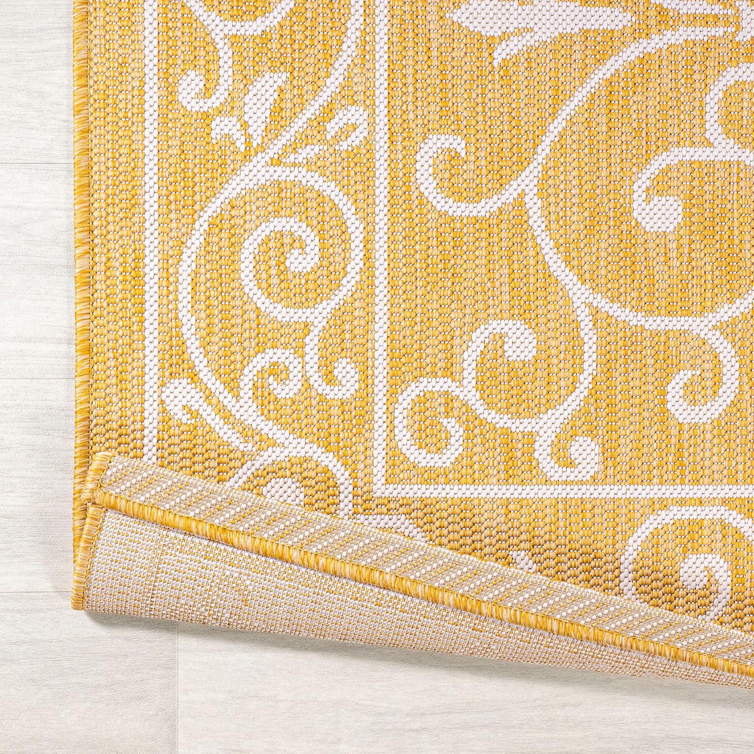 image:imageJONATHAN Y Vintage Filigree Indoor Outdoor Round Area Rug 5 Ft YellowCream Charleston Textured Weave for Backyard Patio Porch EasyCleaning High Traffic PetFriendly NonShedding SMB106L5RYellowCream